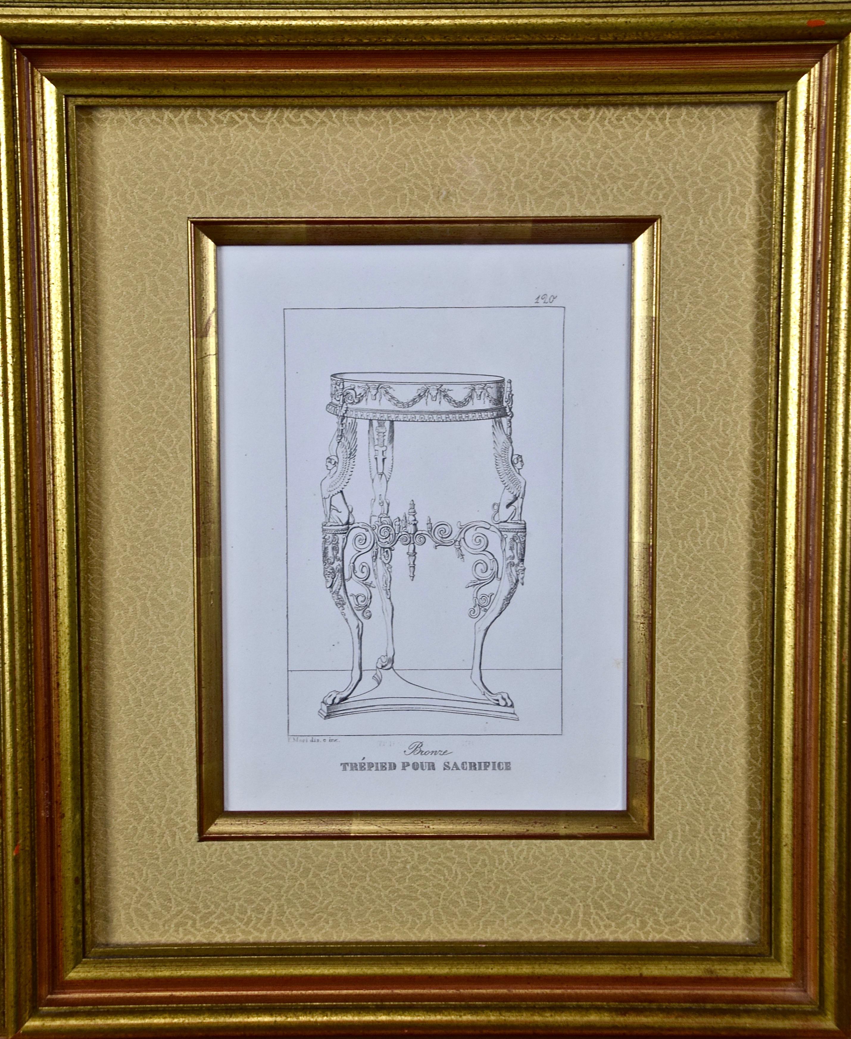 Three 19th C. Engravings of Classical Italian Bronze Architectural Elements For Sale 3