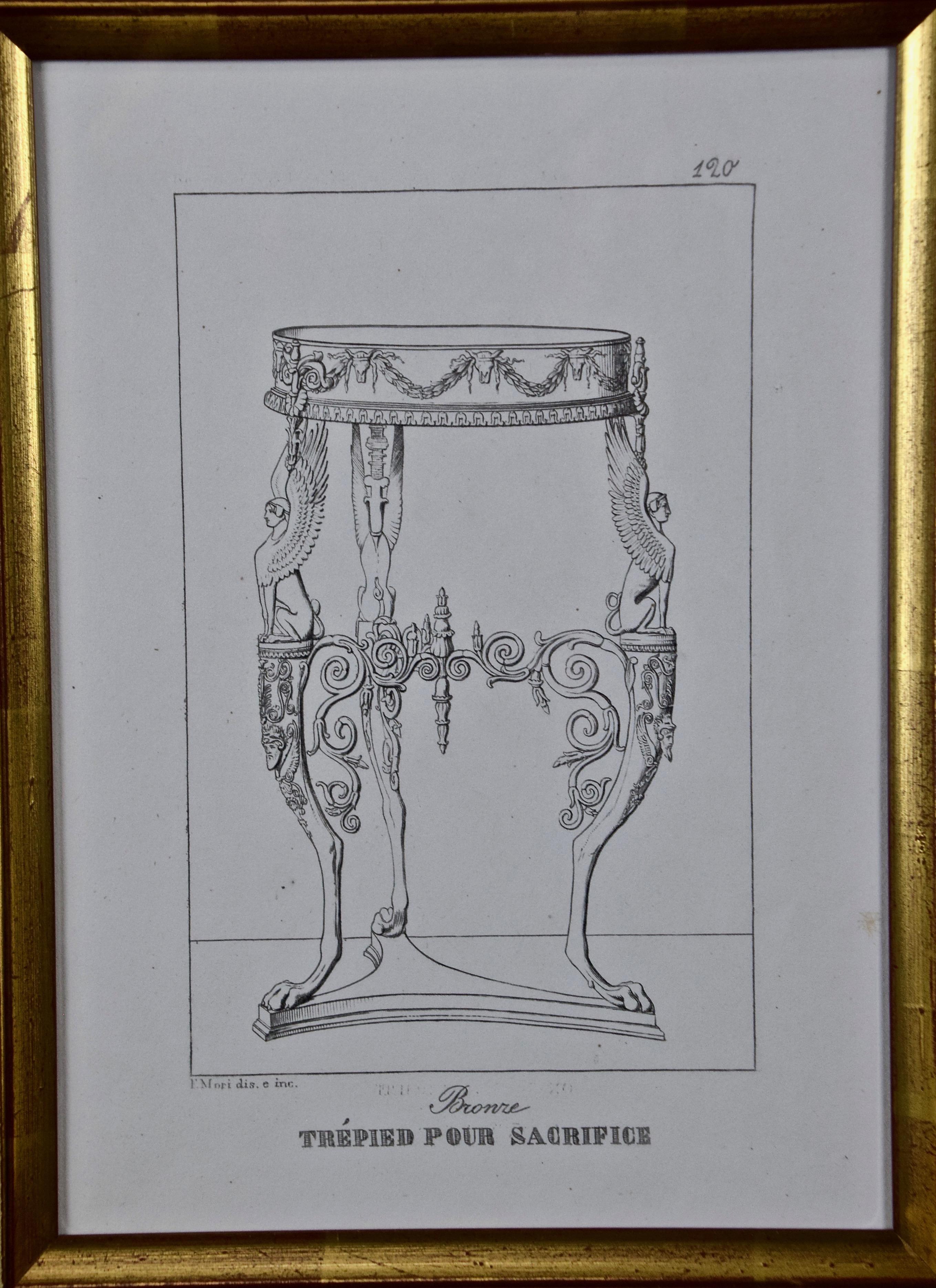 Three 19th C. Engravings of Classical Italian Bronze Architectural Elements For Sale 4