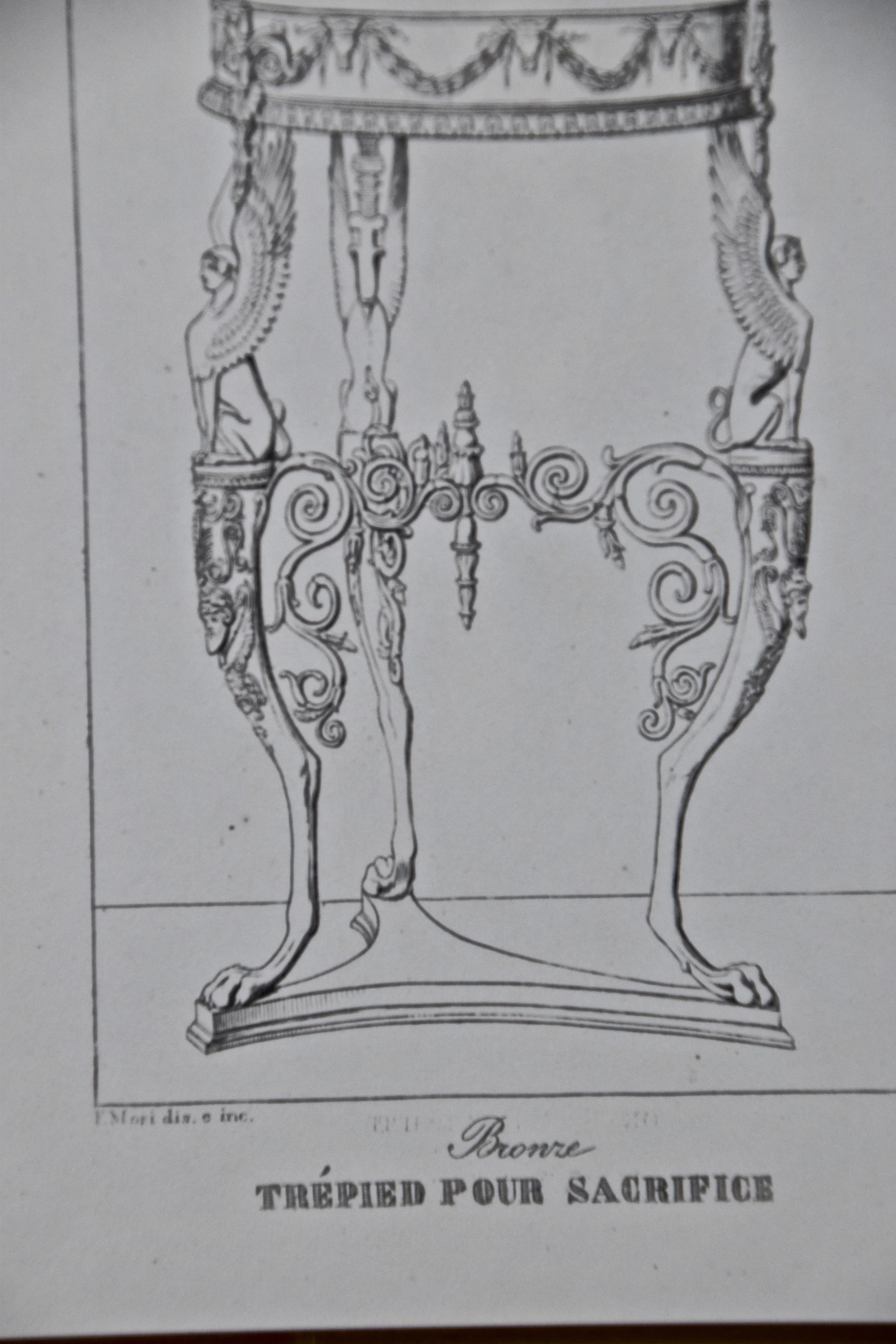 Three 19th C. Engravings of Classical Italian Bronze Architectural Elements For Sale 5