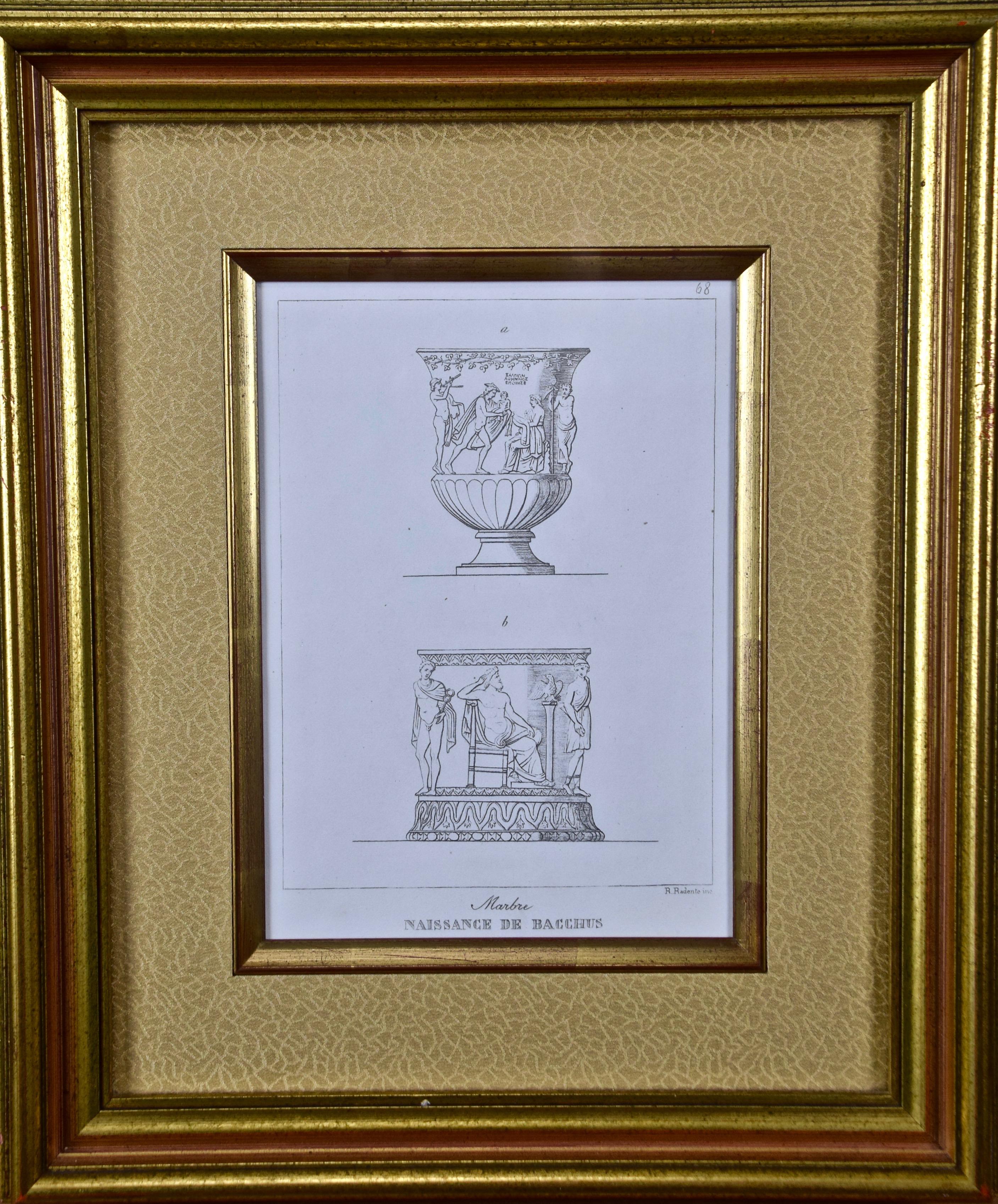 Three 19th C. Engravings of Classical Italian Bronze Architectural Elements - Gray Interior Print by Unknown