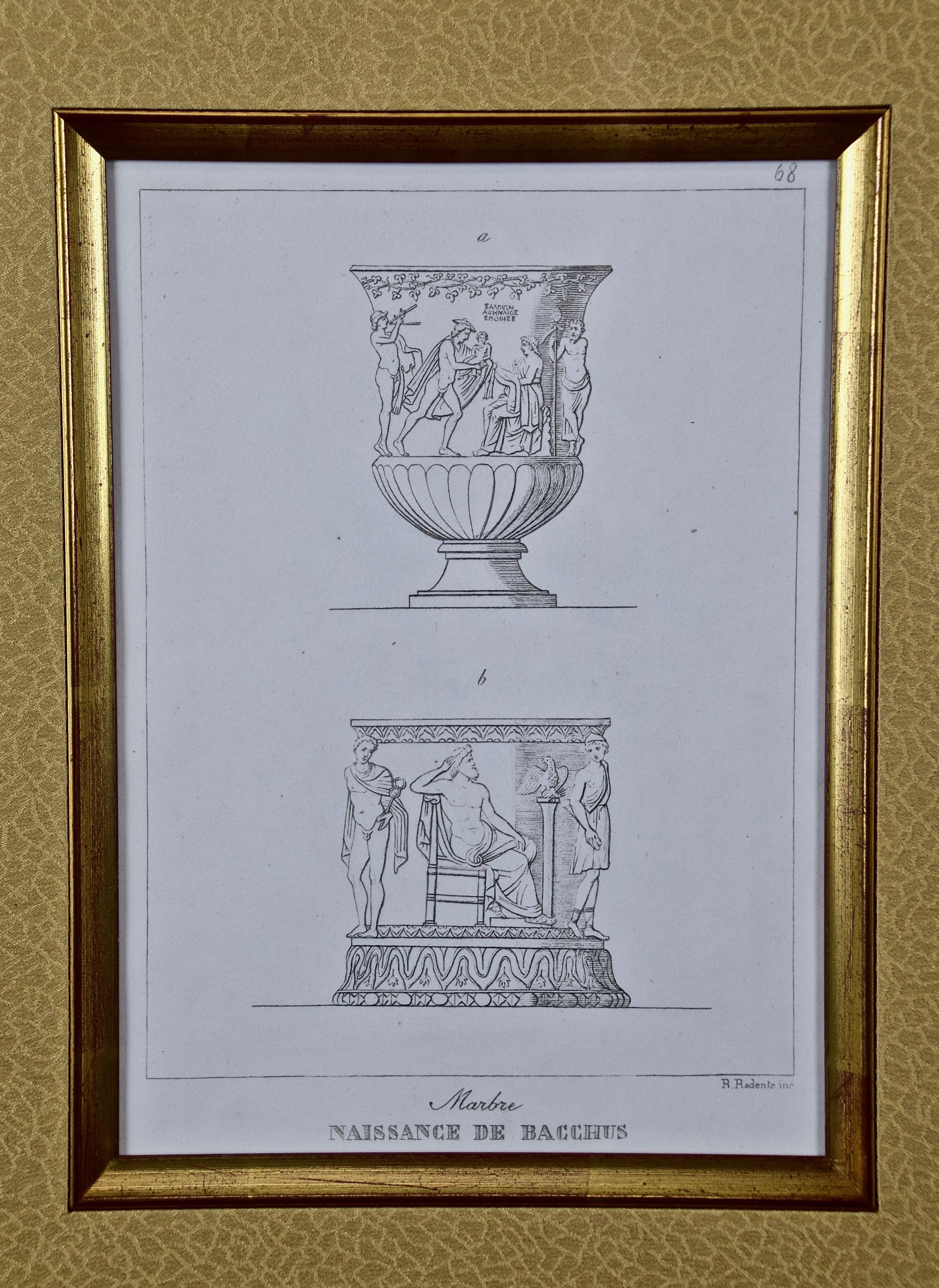 A grouping of three engravings depicting classical Italian architectural features held in the National Museum of Naples, entitled 