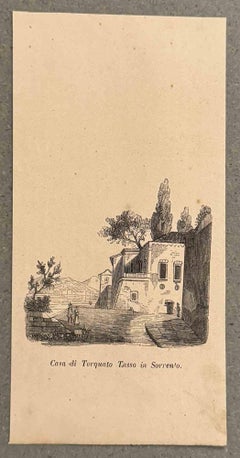 Antique Torquato Tasso's House - Lithograph - 19th Century 
