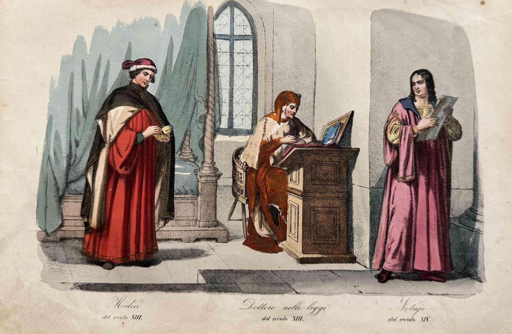 Various Artists Figurative Print – Uses and Customs – 13. und 14. Jahrhundert – Lithographie – 1862