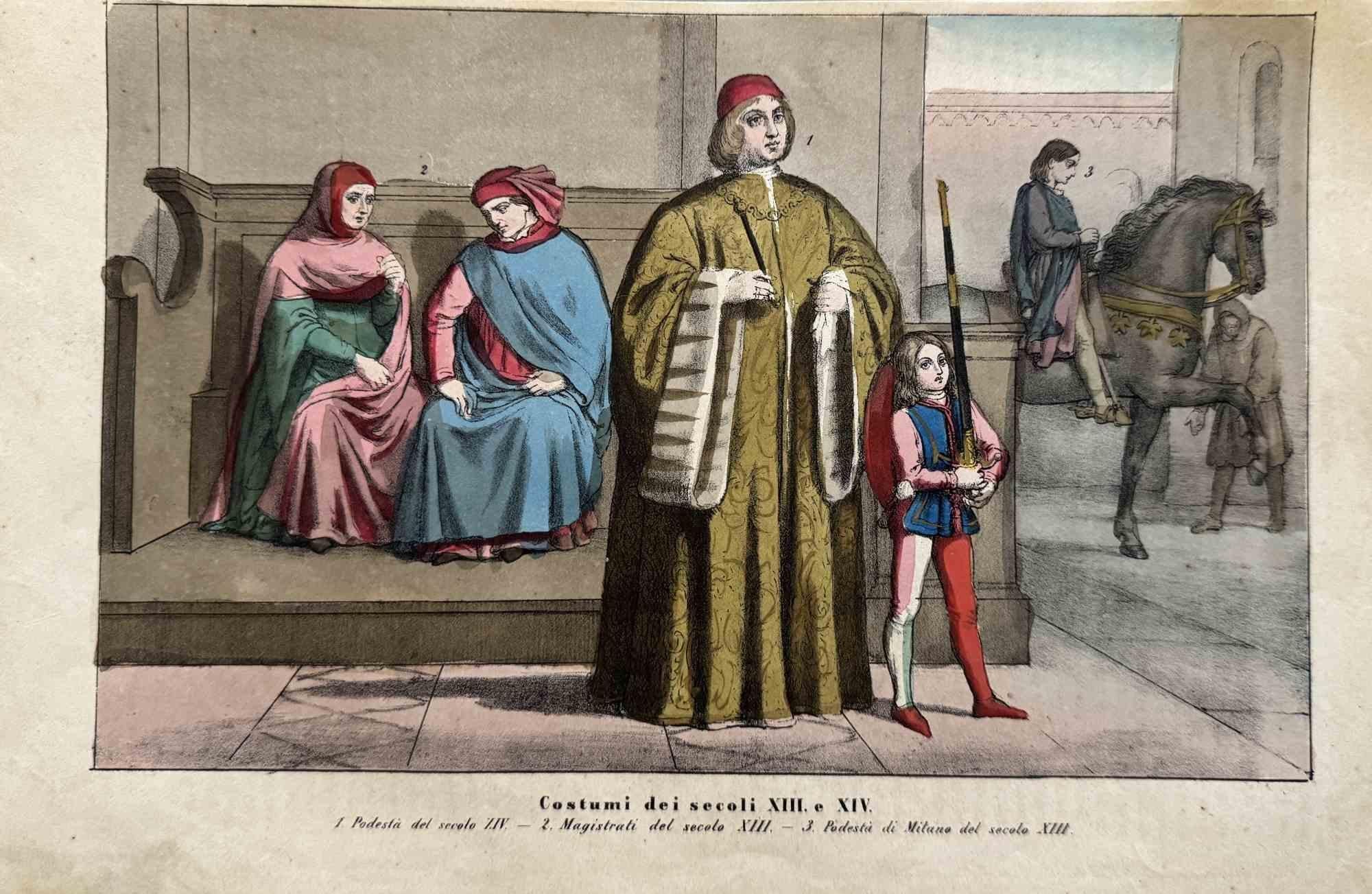 Various Artists Figurative Print – Uses and Customs - 13. und 14. - Lithographie - 1862