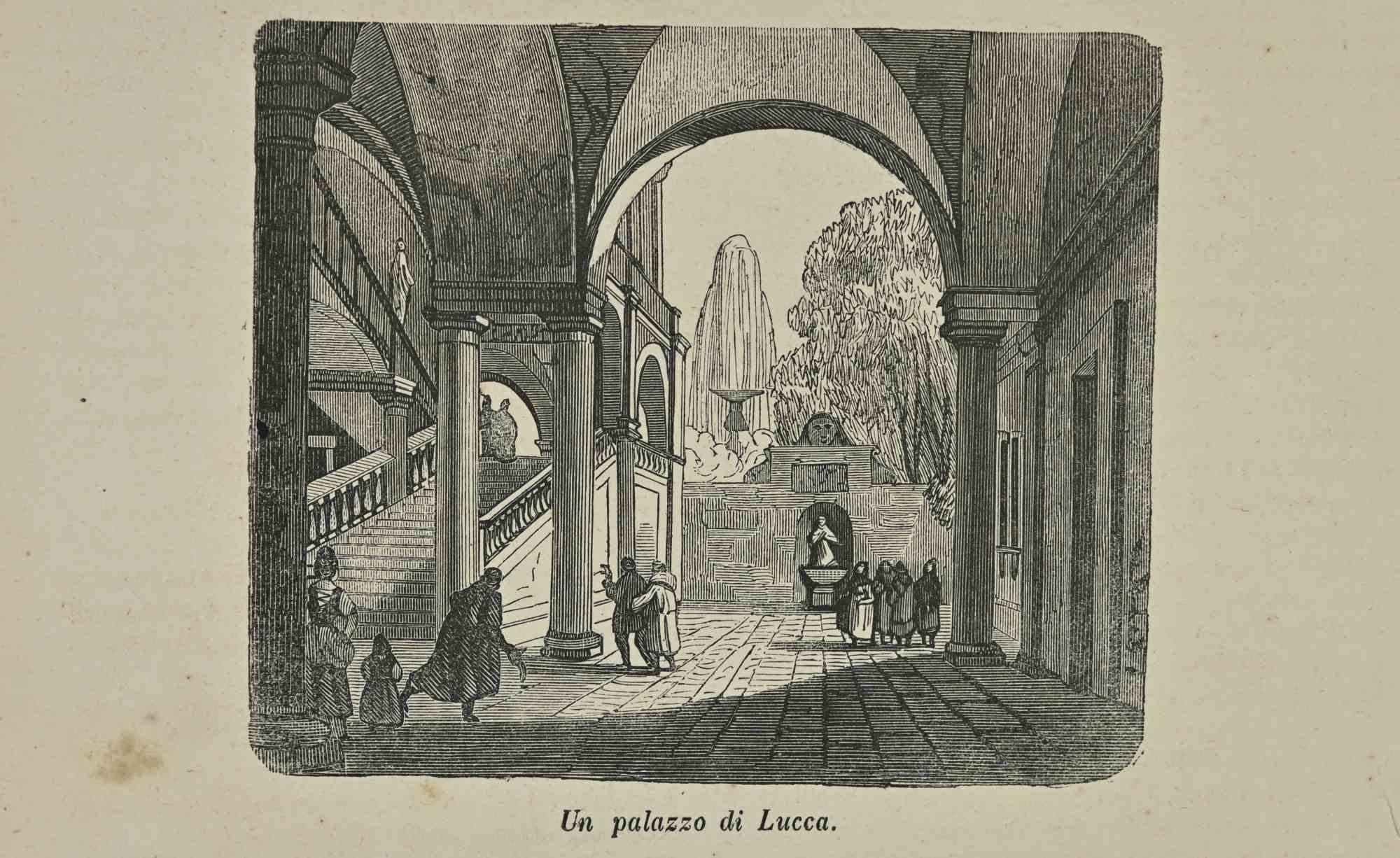 Various Artists Interior Print – Uses and Customs – ein Palast in Lucca – Lithographie – 1862