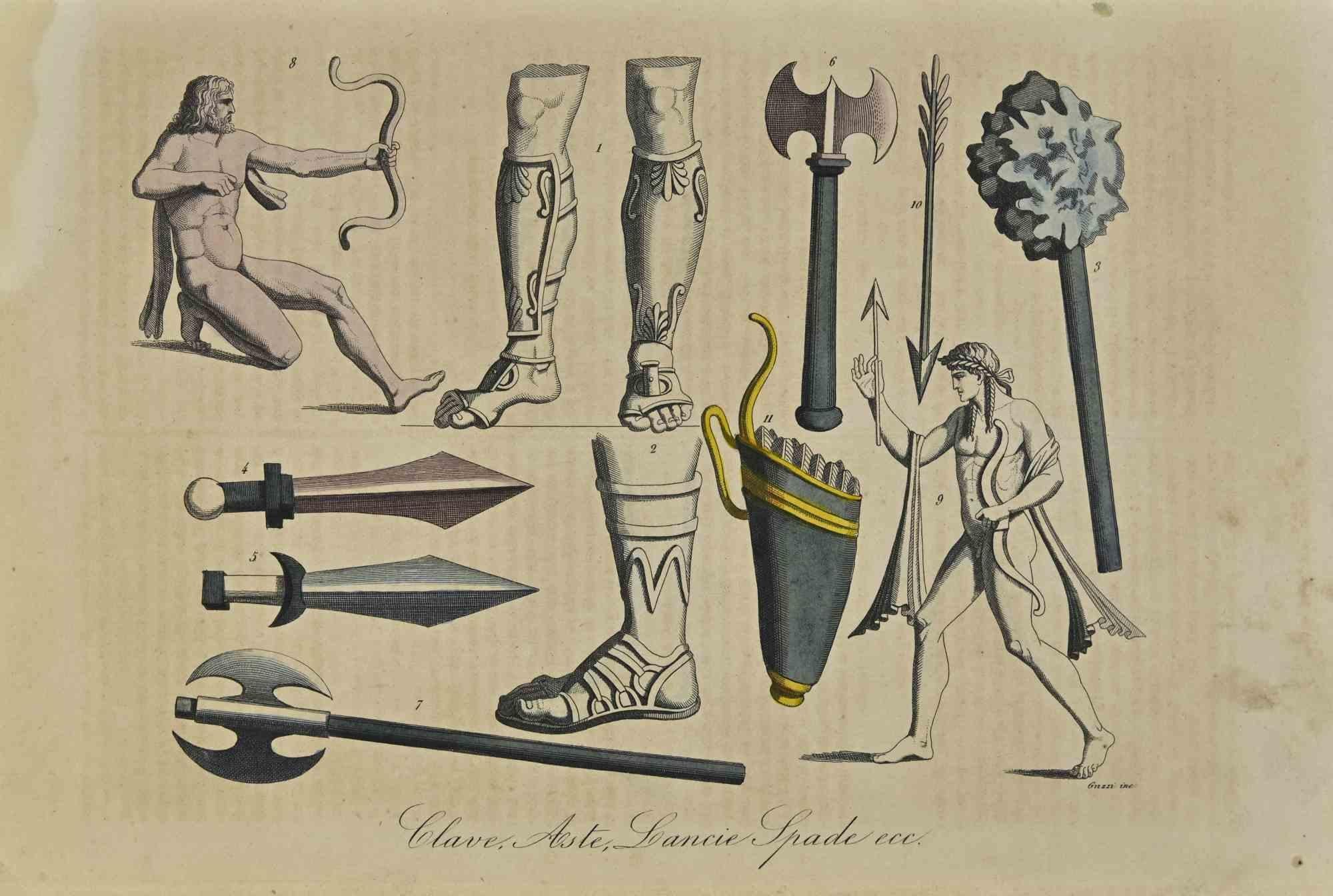 Various Artists Figurative Print - Uses and Customs - Ancient Army Stuff - Lithograph - 1862