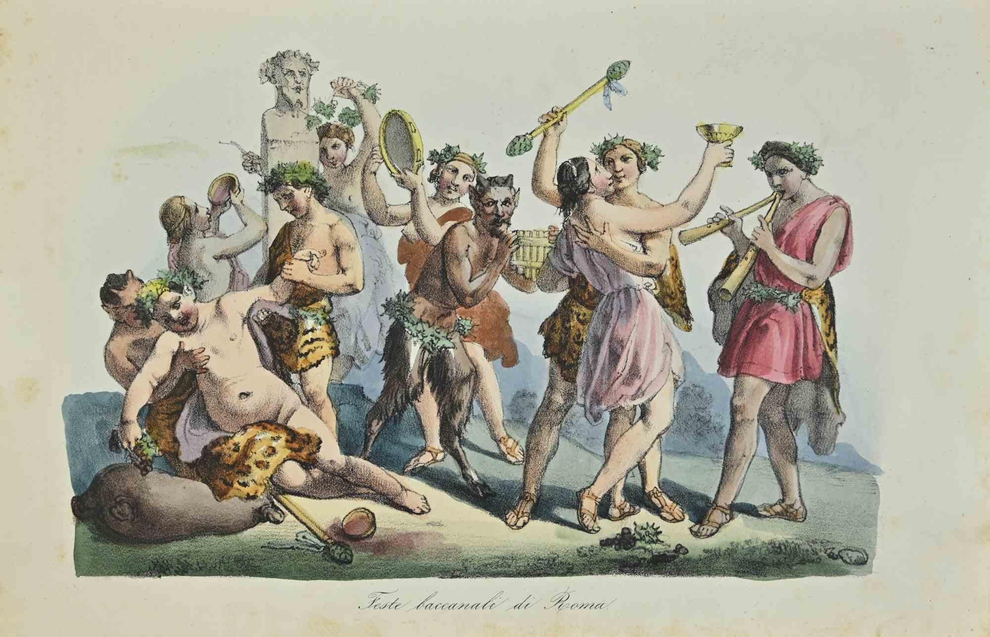 Various Artists Figurative Print - Uses and Customs - Bacchanal Feast - Lithograph - 1862