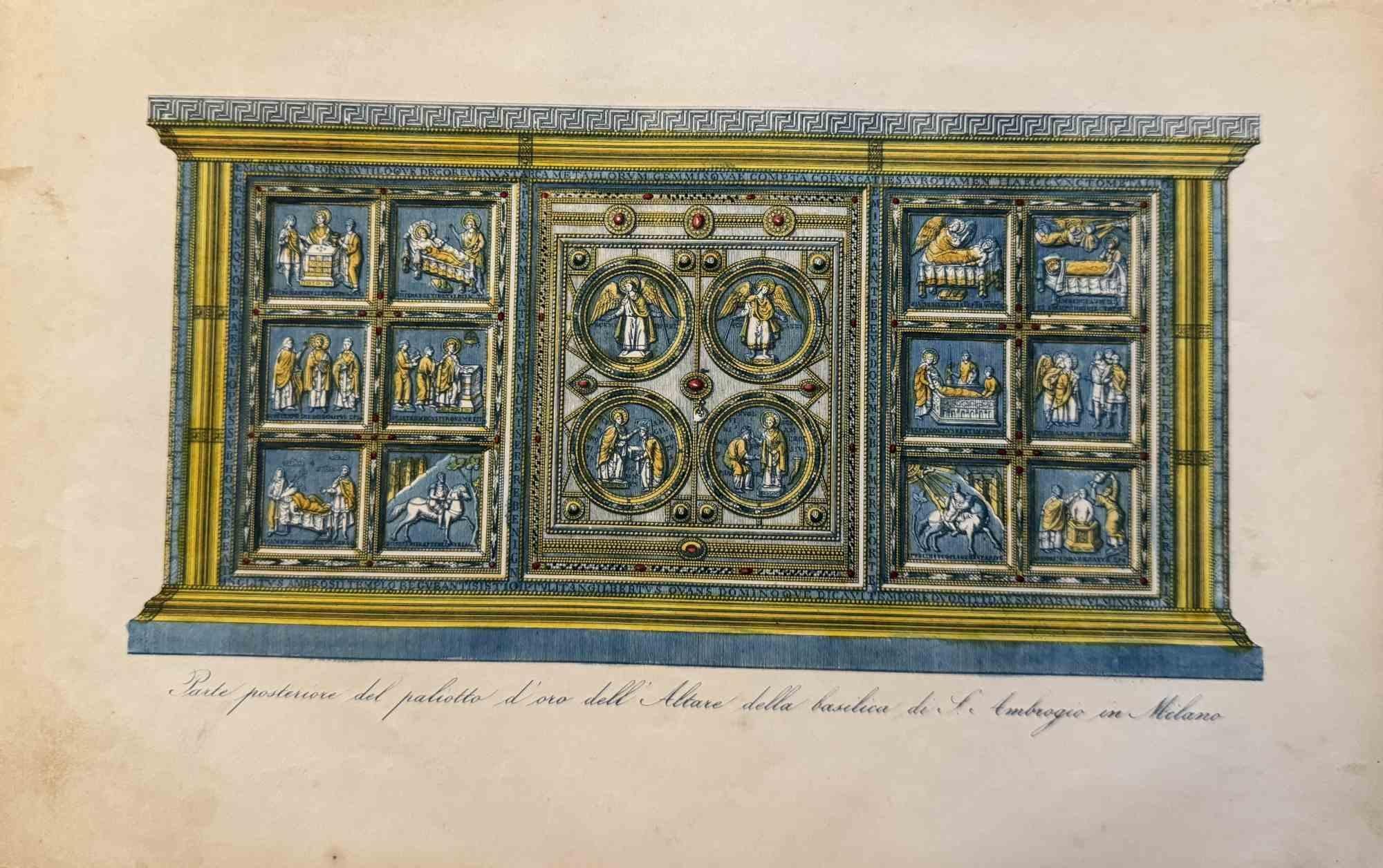 Various Artists Figurative Print – Uses and Customs – Basilika von Sant'Ambrogio – Lithographie – 1862