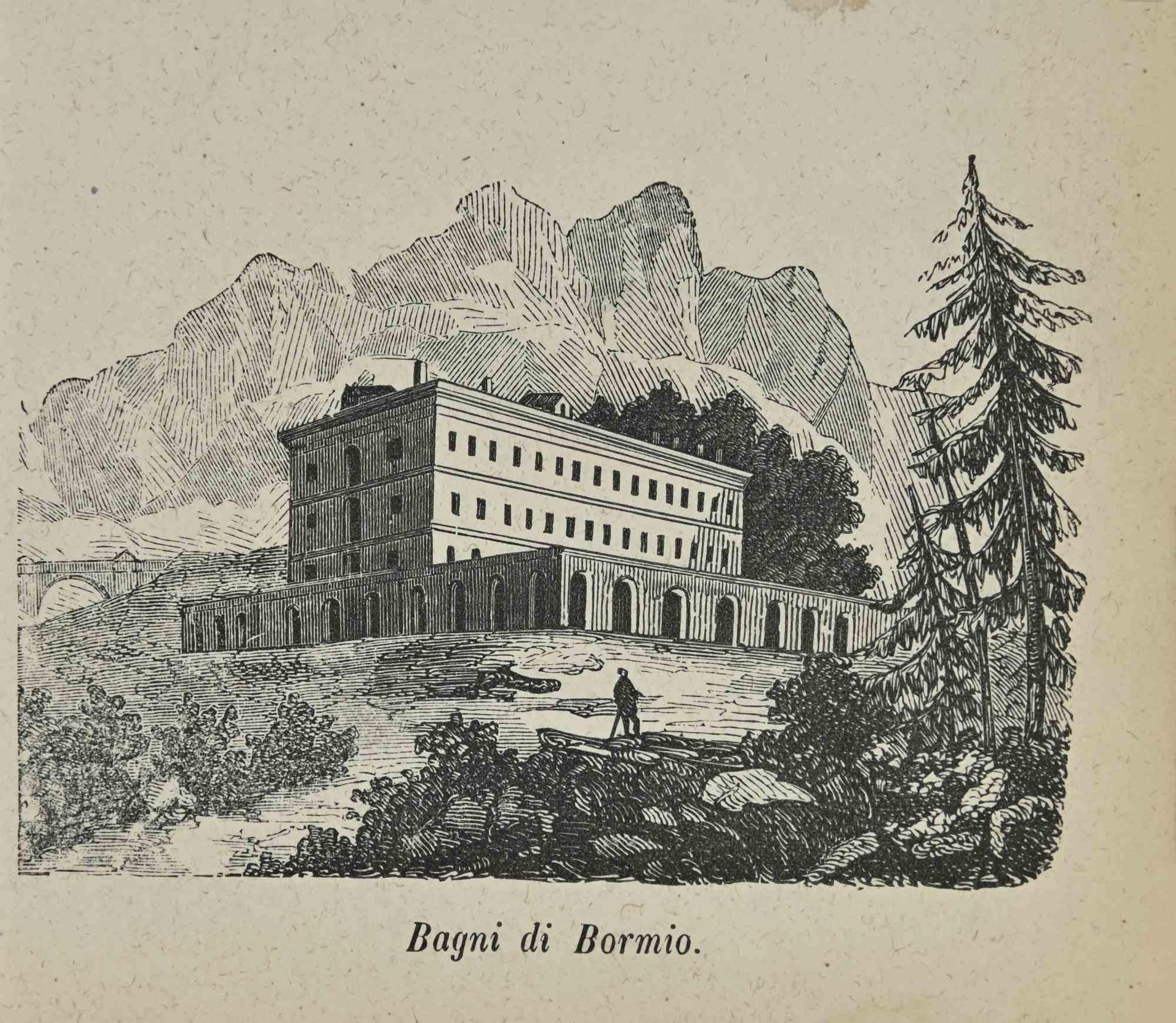 Various Artists Figurative Print - Uses and Customs - Baths of Bormio - Lithograph - 1862
