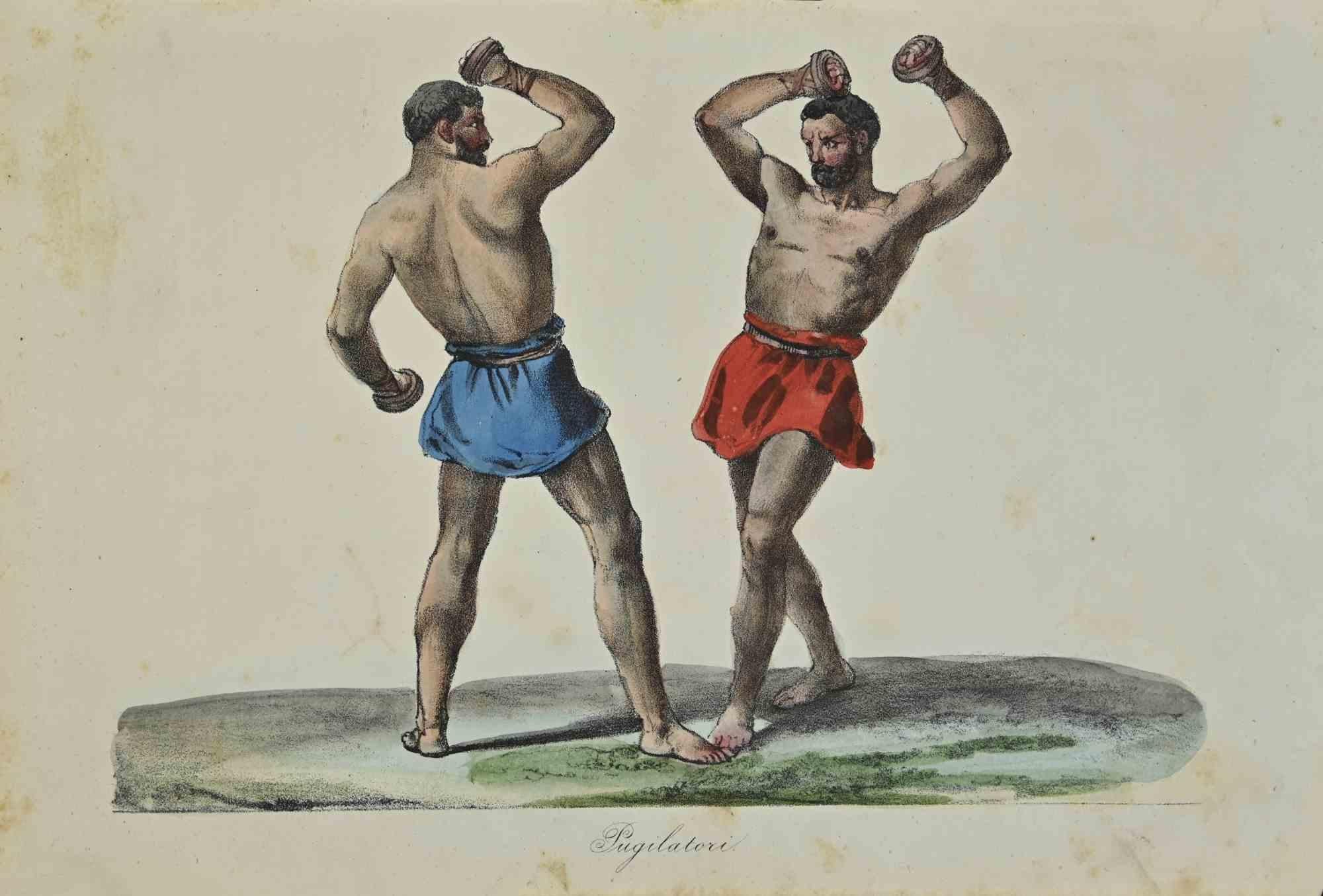 Various Artists Figurative Print - Uses and Customs - Boxers - Lithograph - 1862