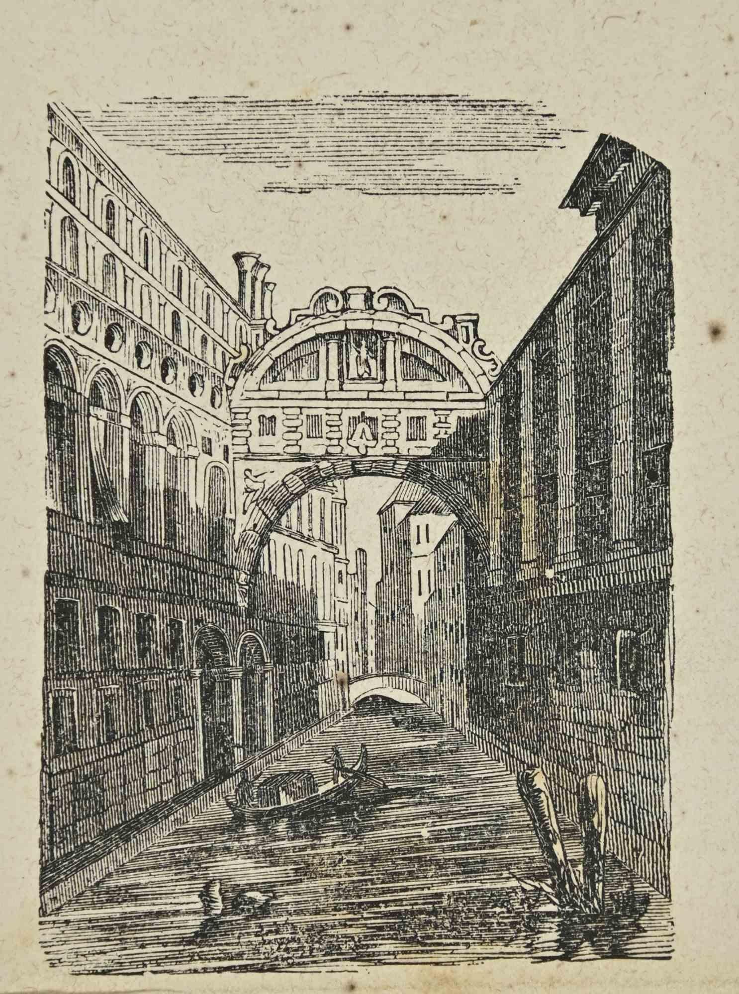 Uses and Customs - Bridge in Venice - Lithograph - 1862