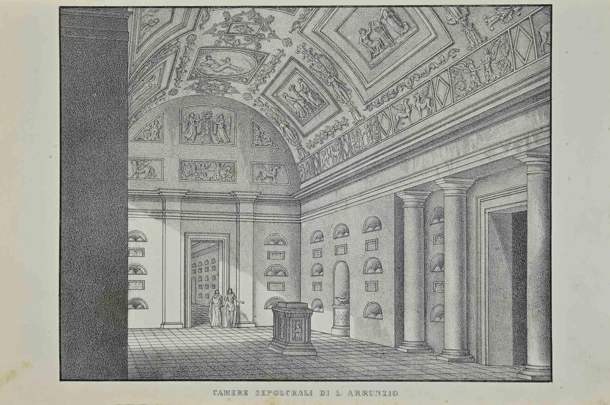 Various Artists Interior Print - Uses and Customs - Burial Chamber - Lithograph - 1862