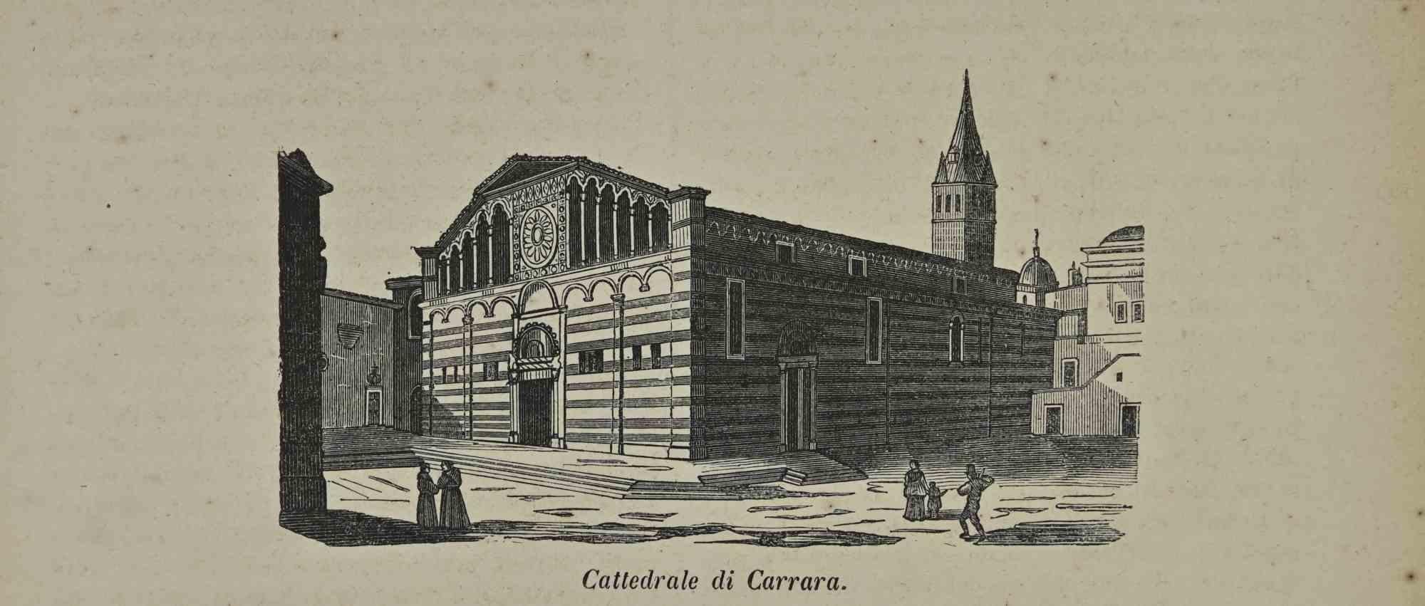 Various Artists Figurative Print – Uses and Customs – Kathedrale in Carrara – Lithographie – 1862