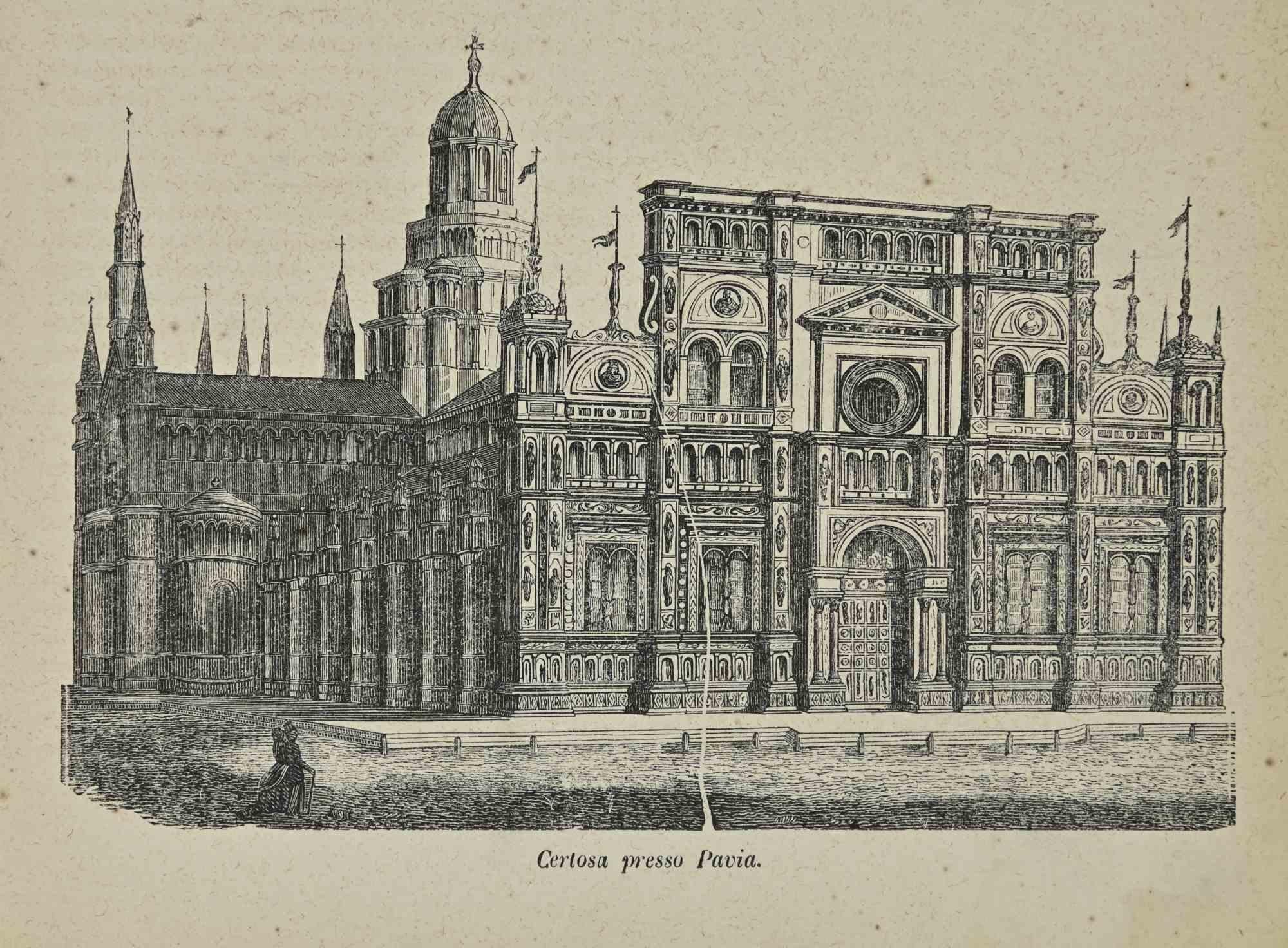 Various Artists Landscape Print – Uses and Customs – Certosa in Pavia – Lithographie – 1862
