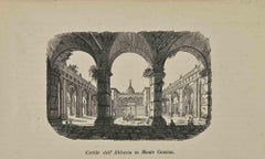Antique Uses and Customs - Courtyard of the Abbey in Monte Cassino - Lithograph - 1862