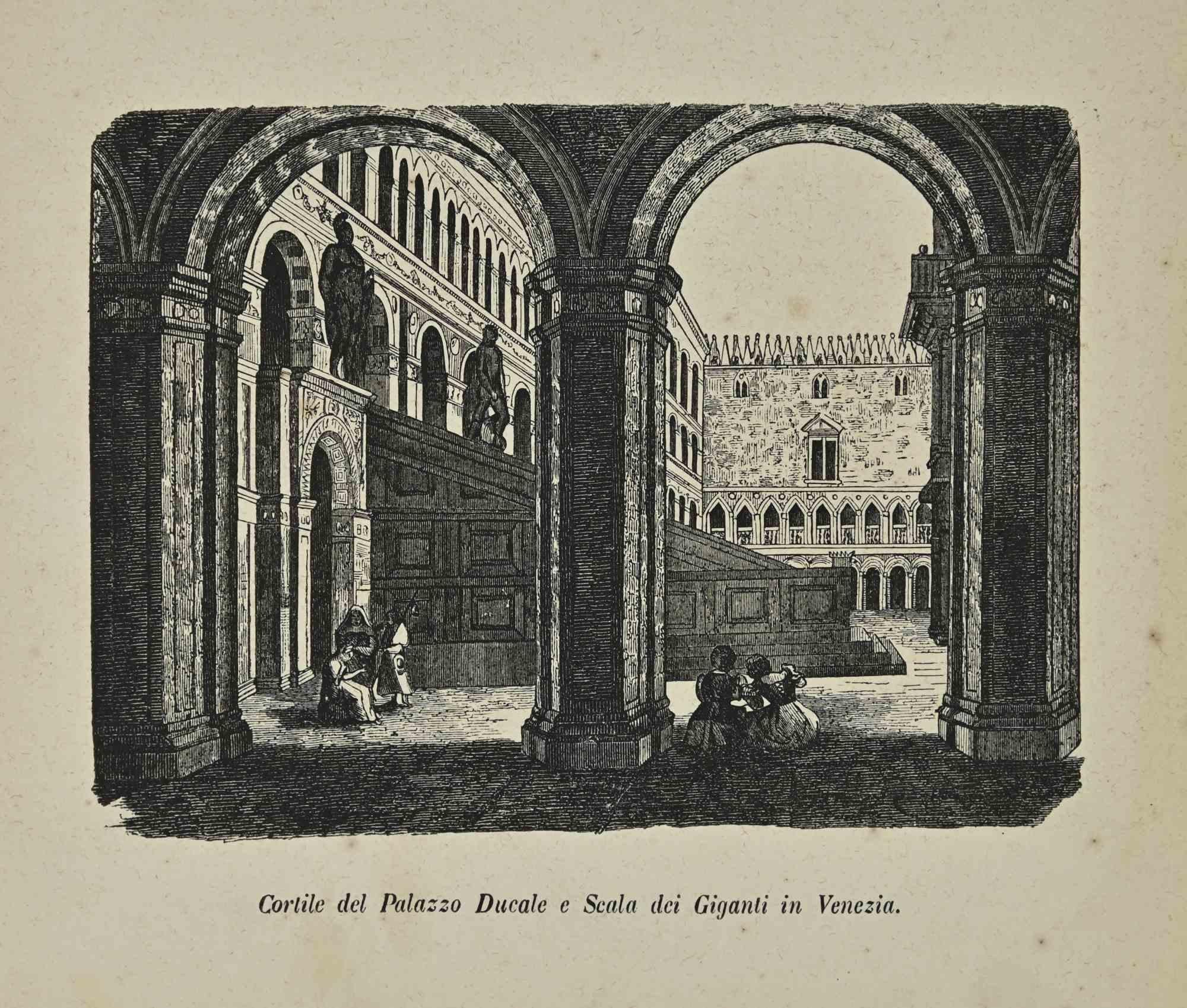 Figurative Print de Various Artists - Usos y Costumbres - Patio del Palacio Ducal y Escalera de... - 1862