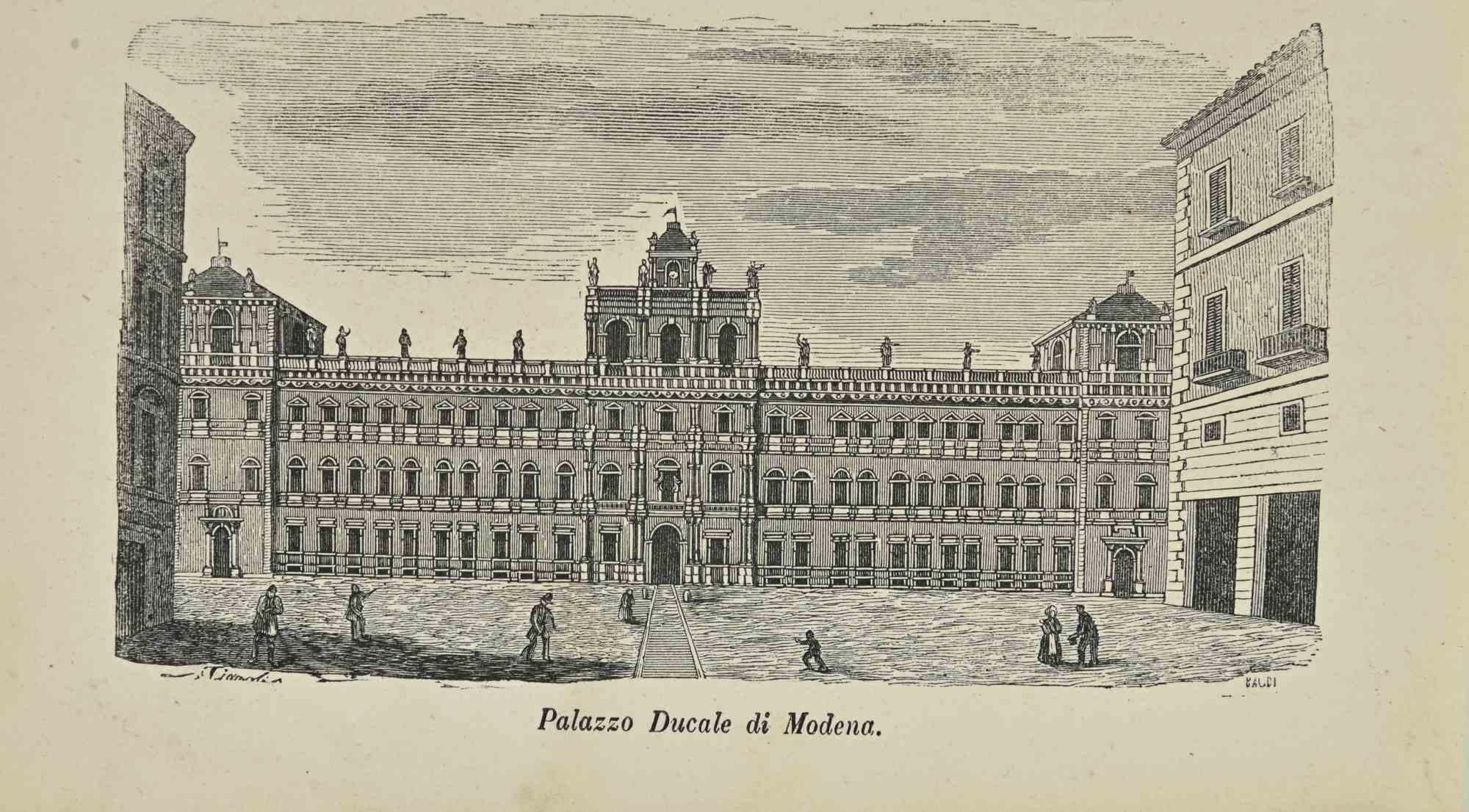 Various Artists Figurative Print - Uses and Customs -  Ducal Palace in Modena - Lithograph - 1862