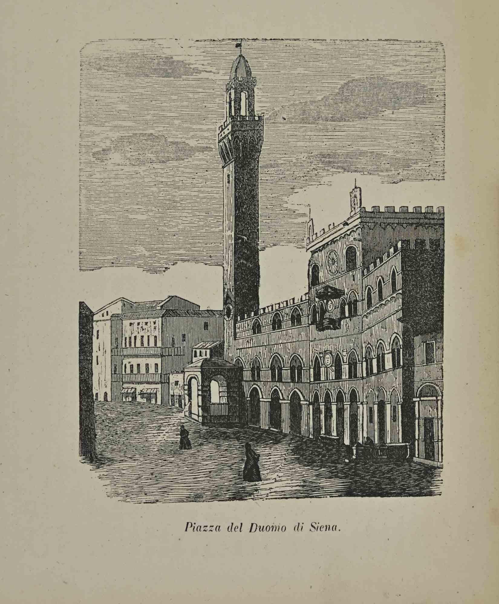 Figurative Print Various Artists - Utilisations et douanes - Duomo Square à Sienne - Lithographie - 1862