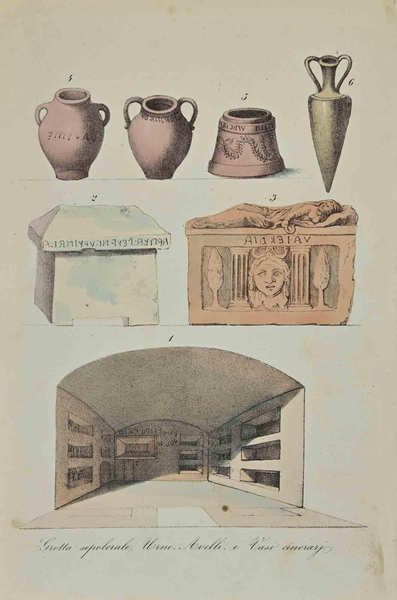 Figurative Print Various Artists - Utilisations et douanes - Burial étrusque - Lithographie - 1862