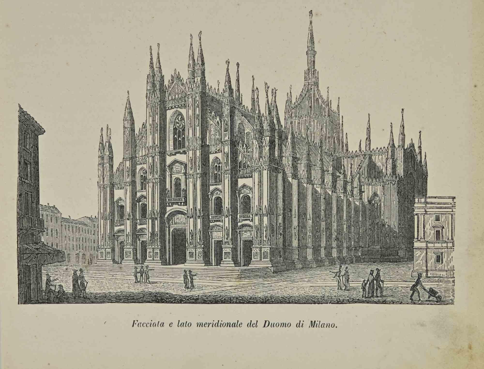 Various Artists Landscape Print - Uses and Customs - Facade and South Side of the Cathedral of Milan - 1862