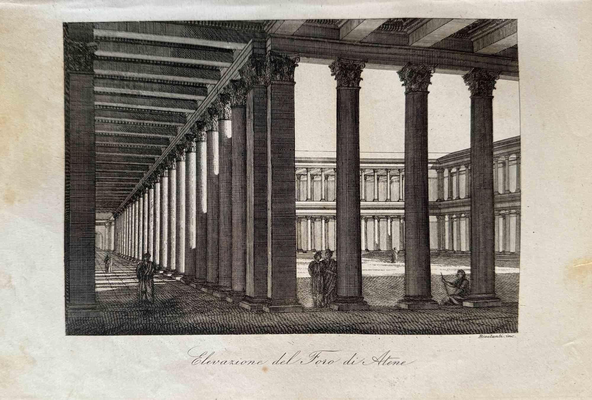 Various Artists Figurative Print – Uses and Customs – Forum of Athens – Lithographie – 1862