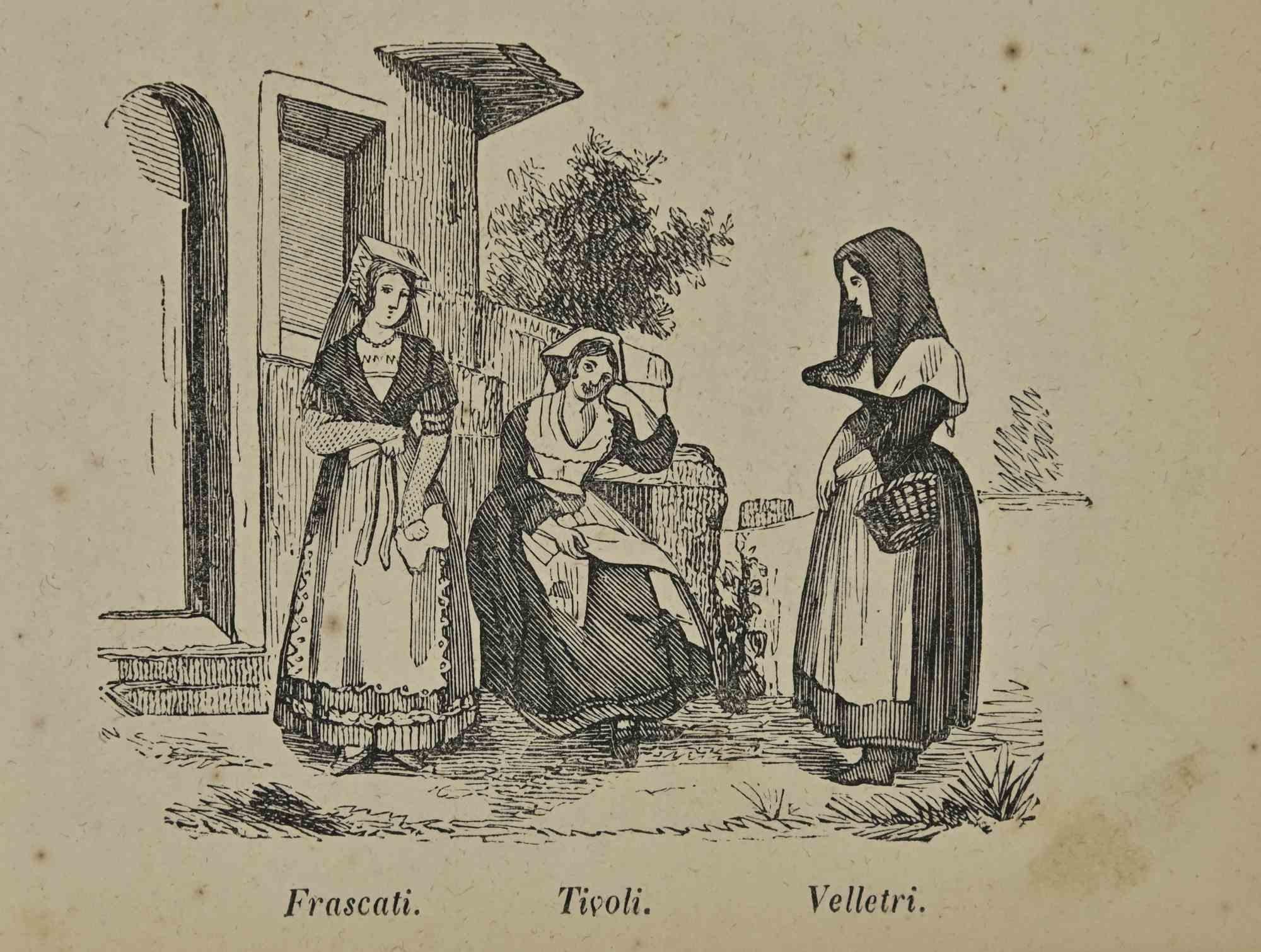 Various Artists Figurative Print – Uses and Customs – Frascati,  Tivoli,  Velletri -  Lithographie – 1862