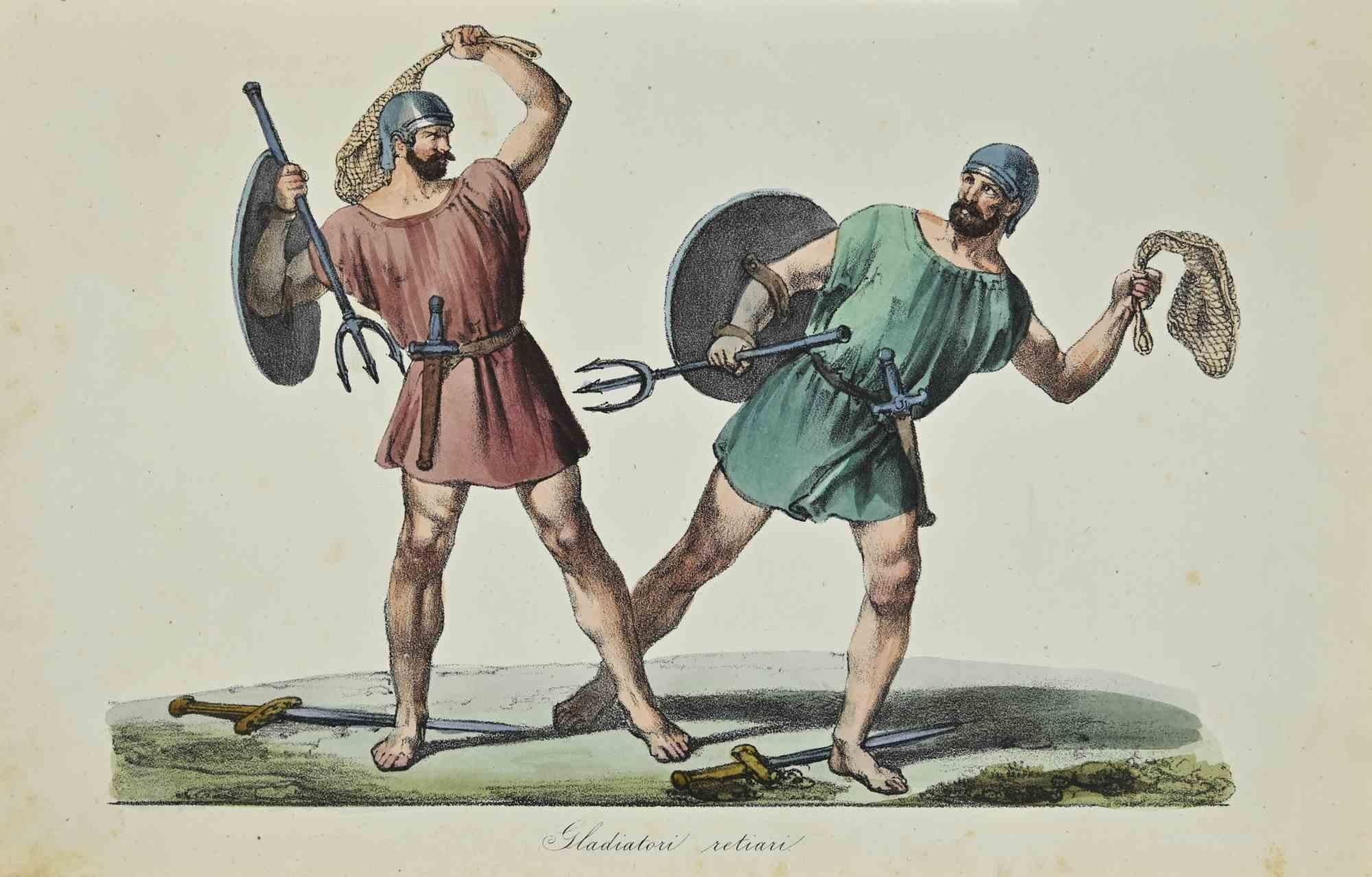 Various Artists Figurative Print - Uses and Customs -Gladiators - Lithograph - 1862