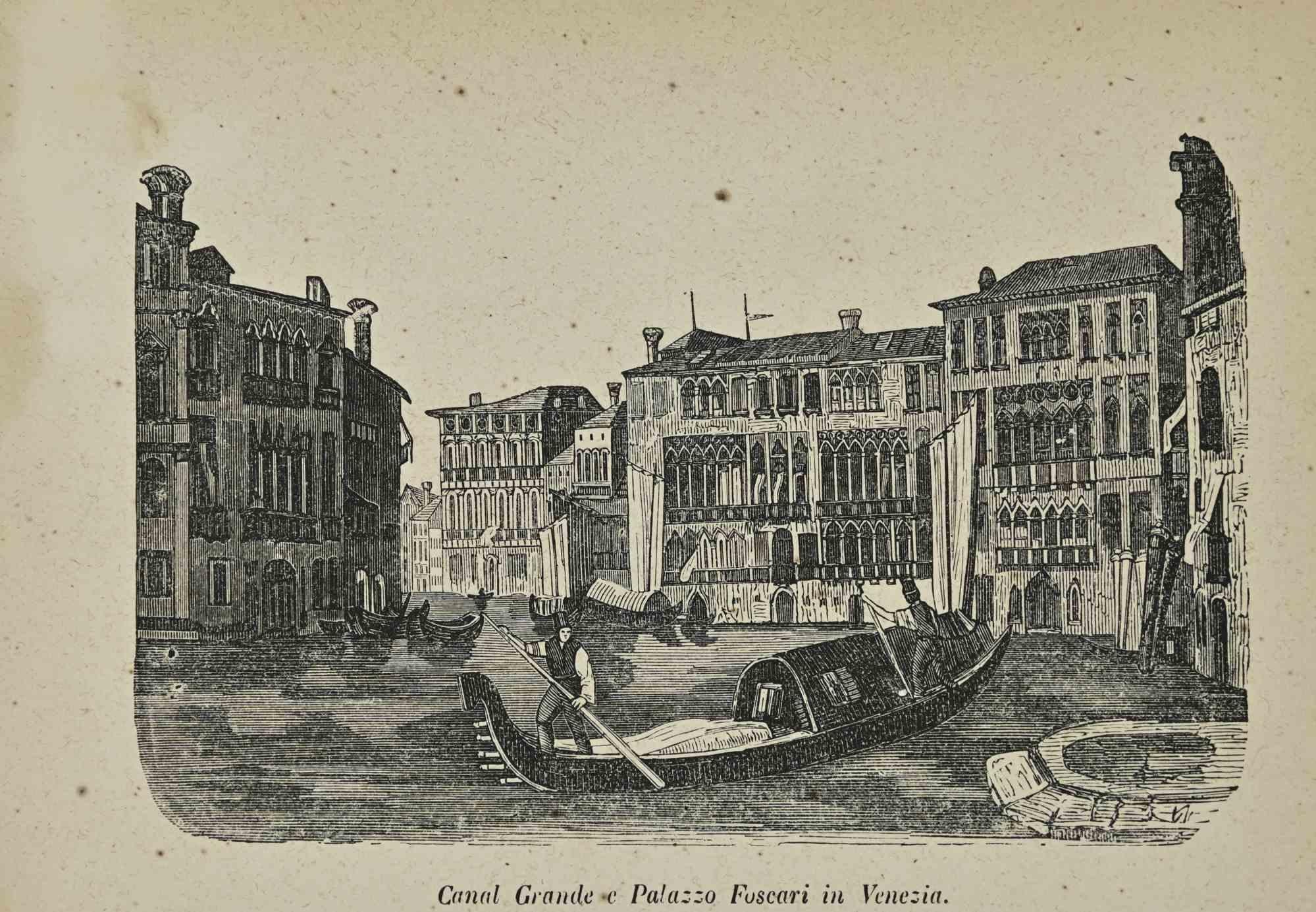 Various Artists Figurative Print - Uses and Customs - Grand Canal and Palazzo Fuscari in Venice - Lithograph - 1862