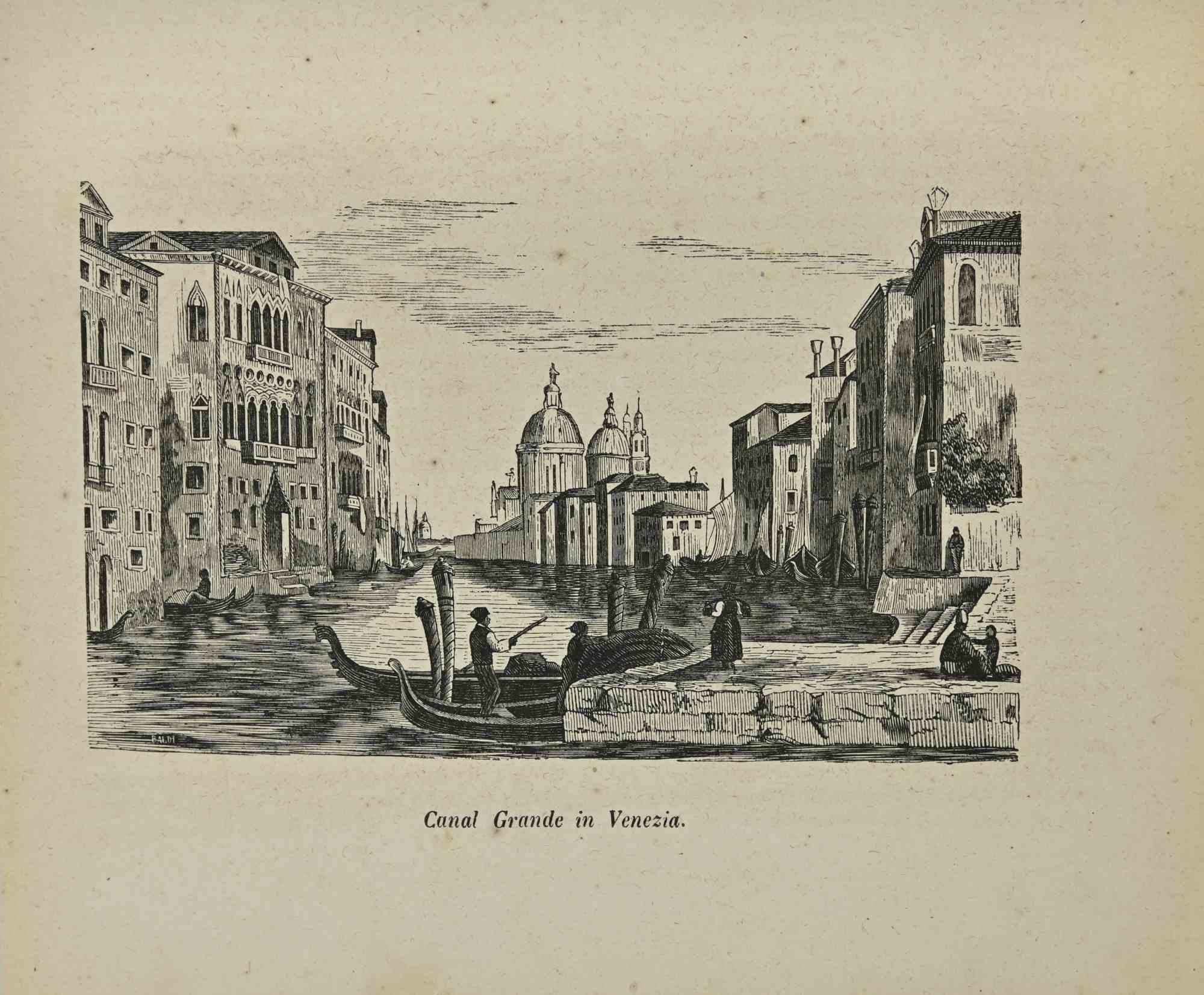 Various Artists Landscape Print - Uses and Customs - Grand Canal in Venice - Lithograph - 1862