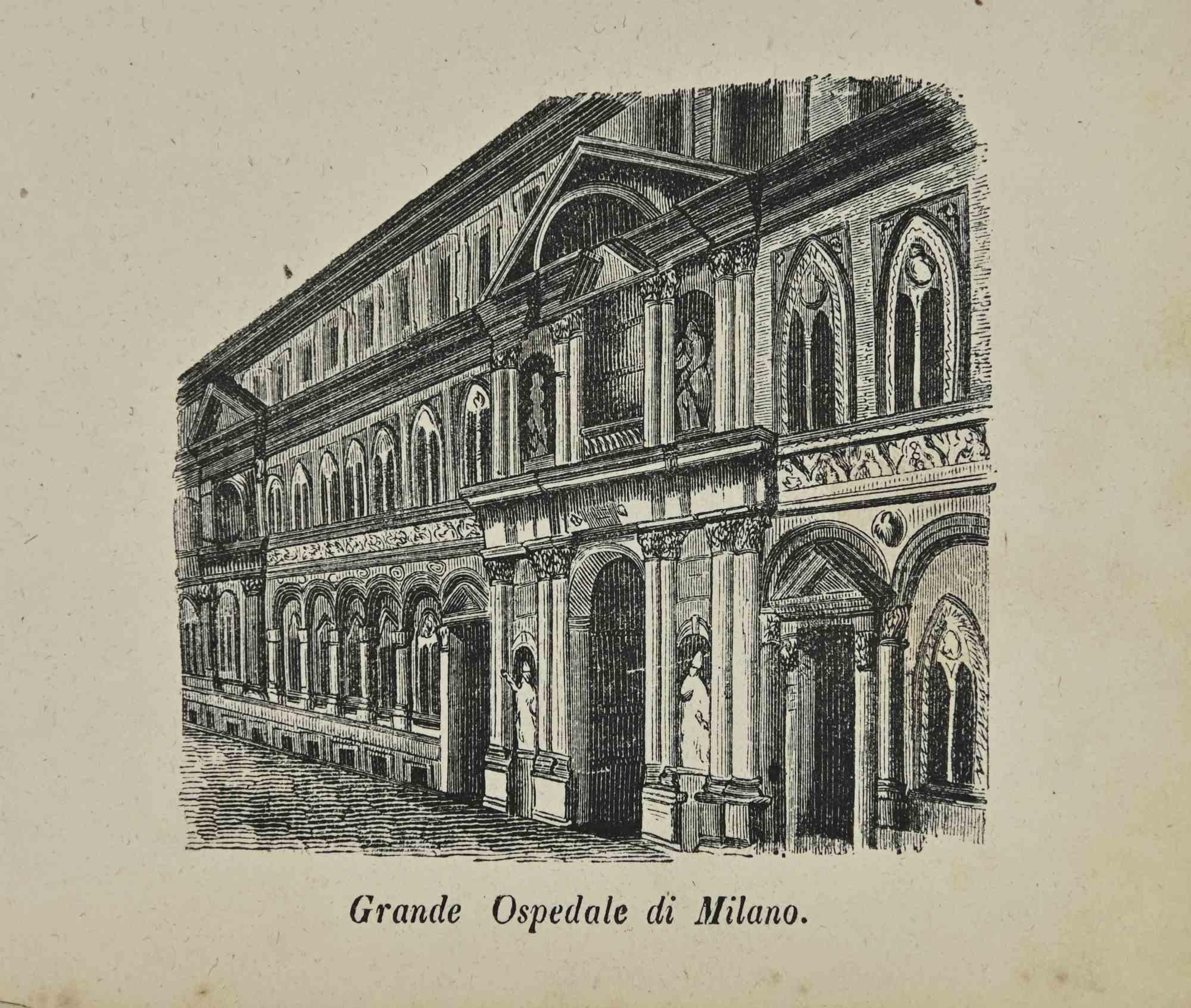 Figurative Print Various Artists - Utilisations et douanes - Grand Hospital of Milan - Lithographie - 1862