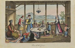 Antique Uses and Customs - Greek banquet - Lithograph - 1862