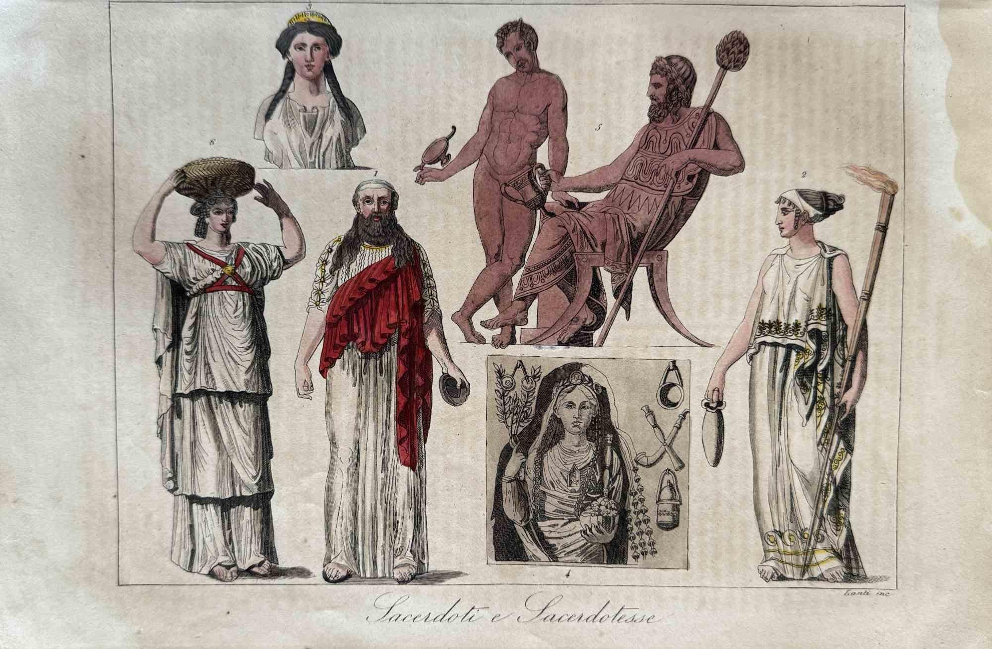 Various Artists Figurative Print - Uses and Customs - Greek Priests - Lithograph - 1862