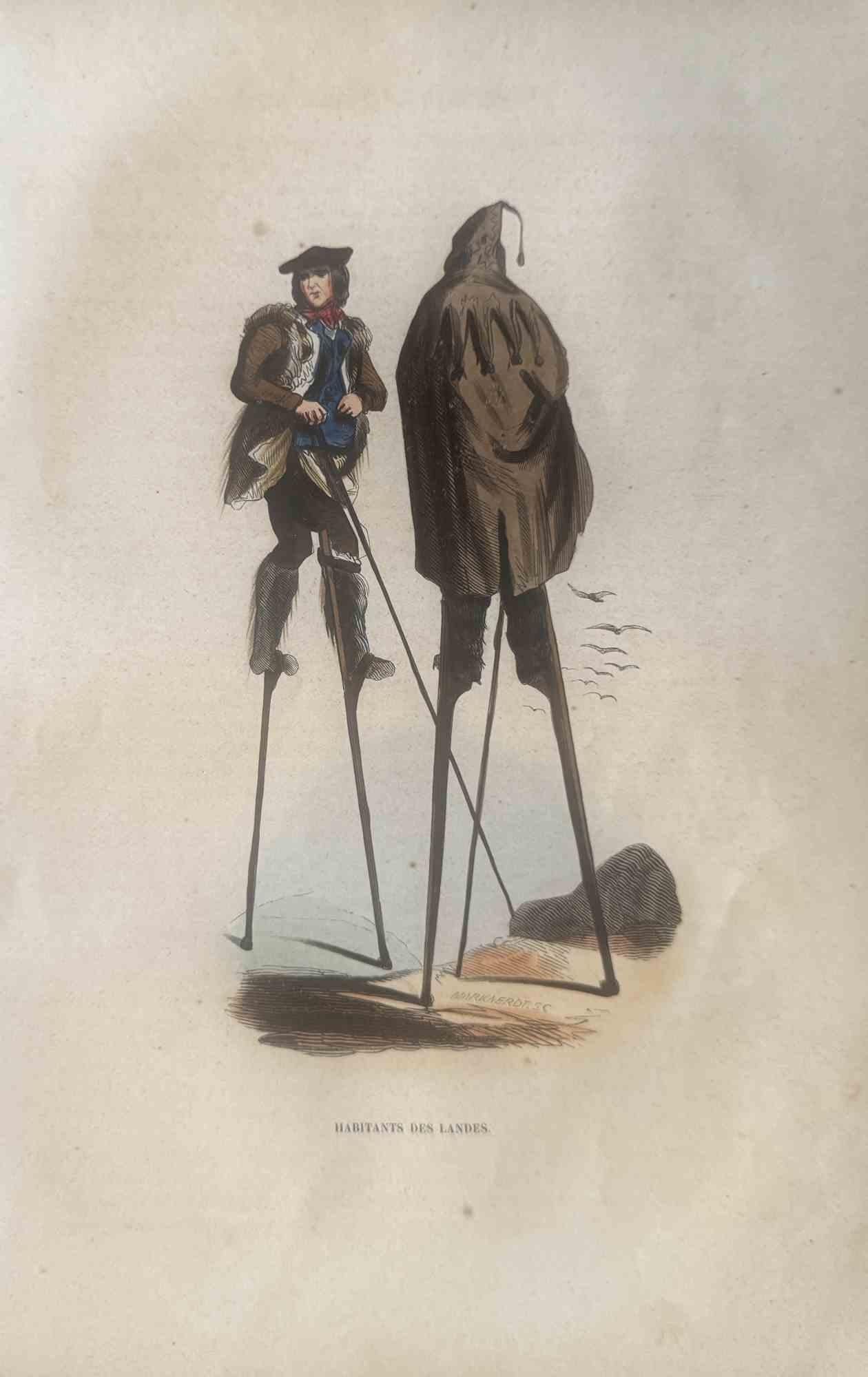 Various Artists Figurative Print - Uses and Customs - Habitat Des Landes - Lithograph - 1862