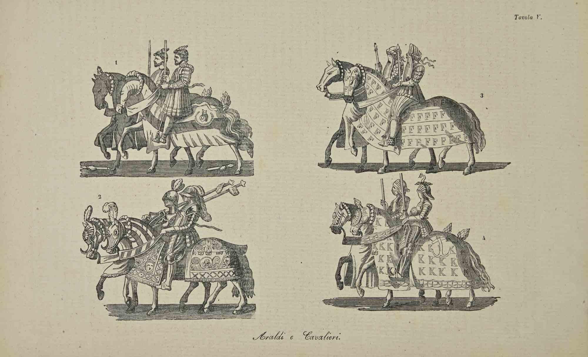 Figurative Print Various Artists - Utilisations et douanes - Heralds and Knights - Lithographie - 1862