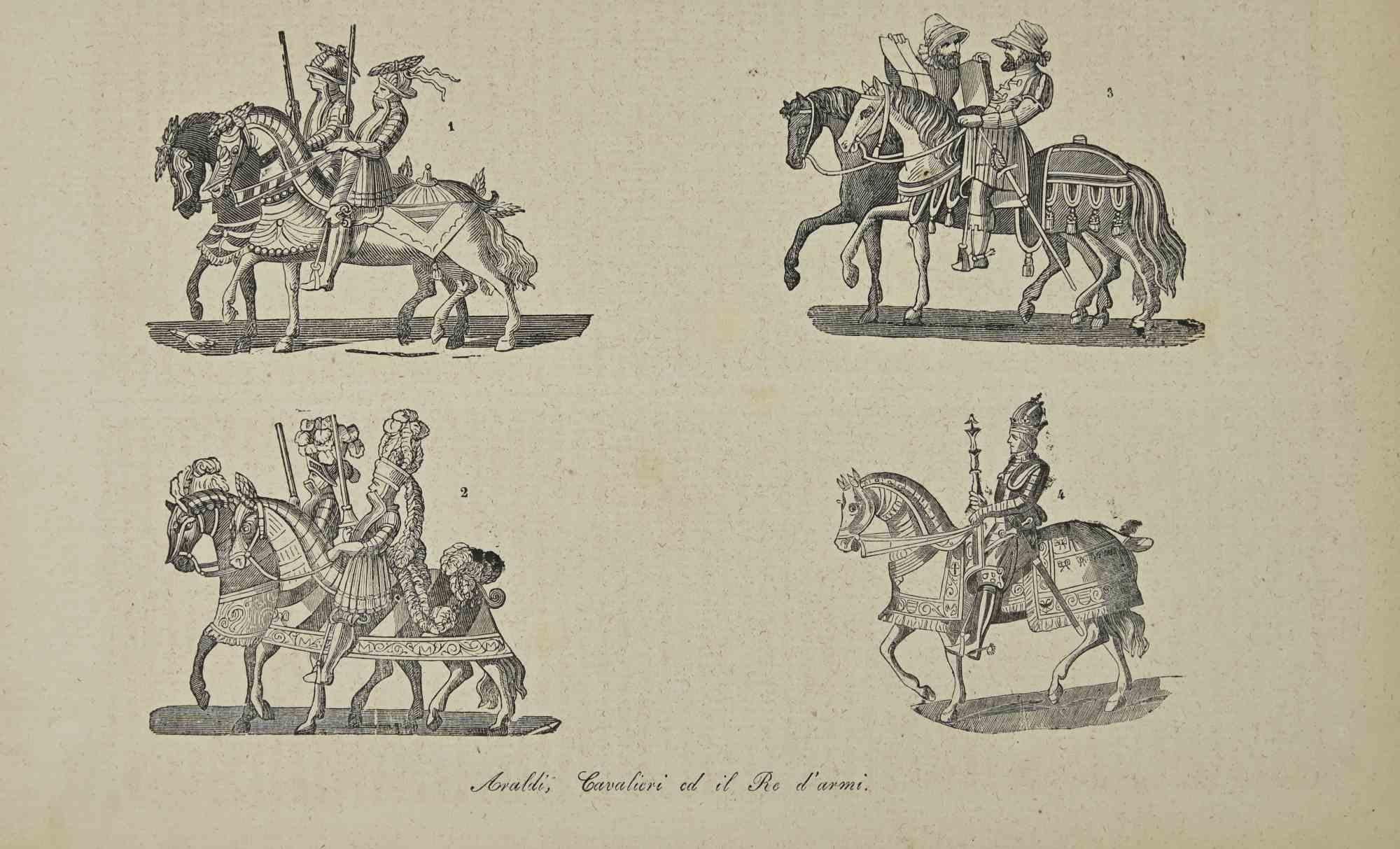 Figurative Print de Various Artists - Usos y Costumbres - Heraldos, Caballeros y el Rey de Armas - Litografía - 1862