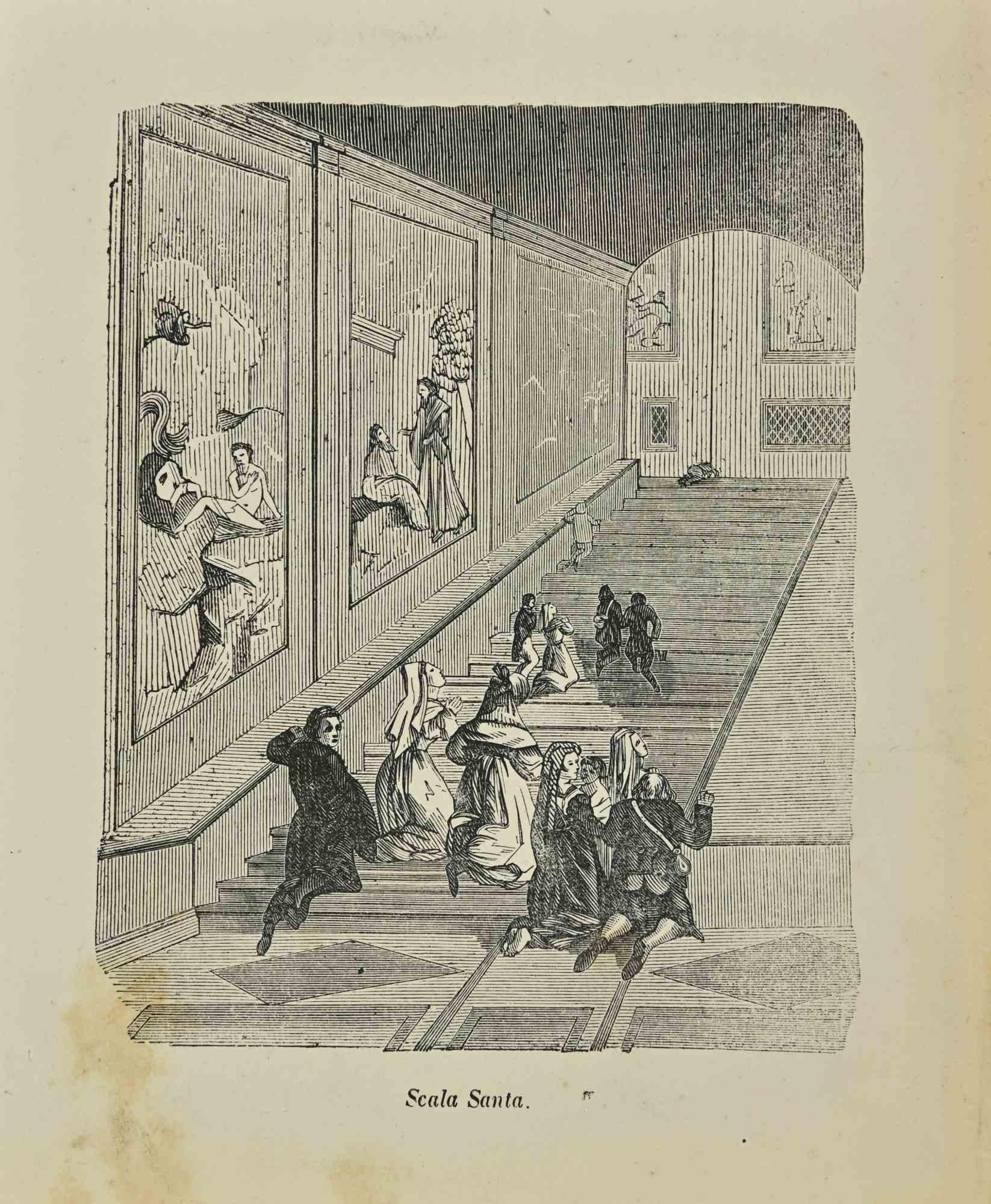 Figurative Print Various Artists - L'usages et les douanes - Holy Stairs - Lithographie - 1862