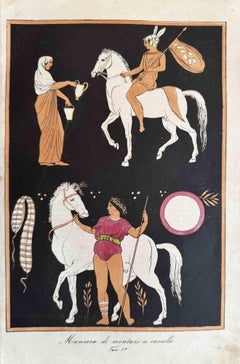 Us et coutumes - Méthode de montage des chevaux - Lithographie - 1862