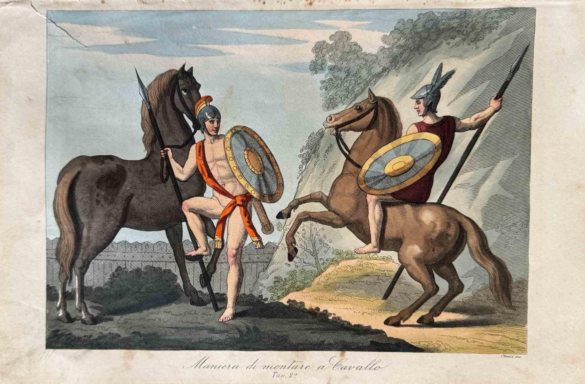 Figurative Print Various Artists - Utilisations et douanes  Méthode de montage des chevaux - Lithographie - 1862