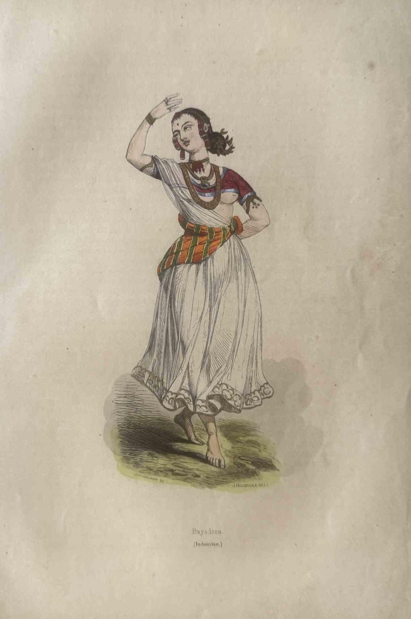 Figurative Print Various Artists - Utilisations et douanes - Danseuse indienne - Lithographie - 1862