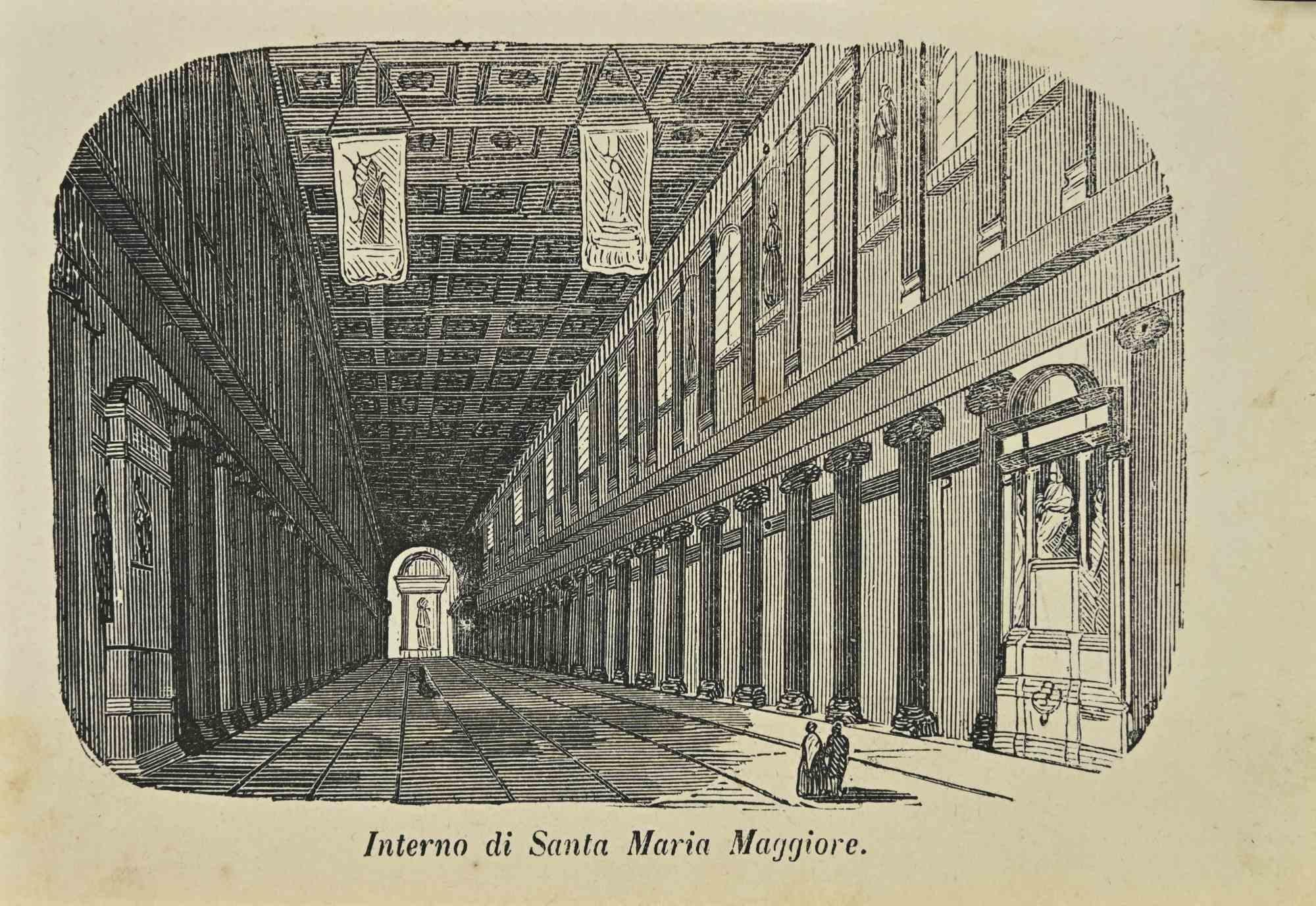 Various Artists Interior Print - Uses and Customs - Interior of Santa Maria Maggiore  - Lithograph - 1862