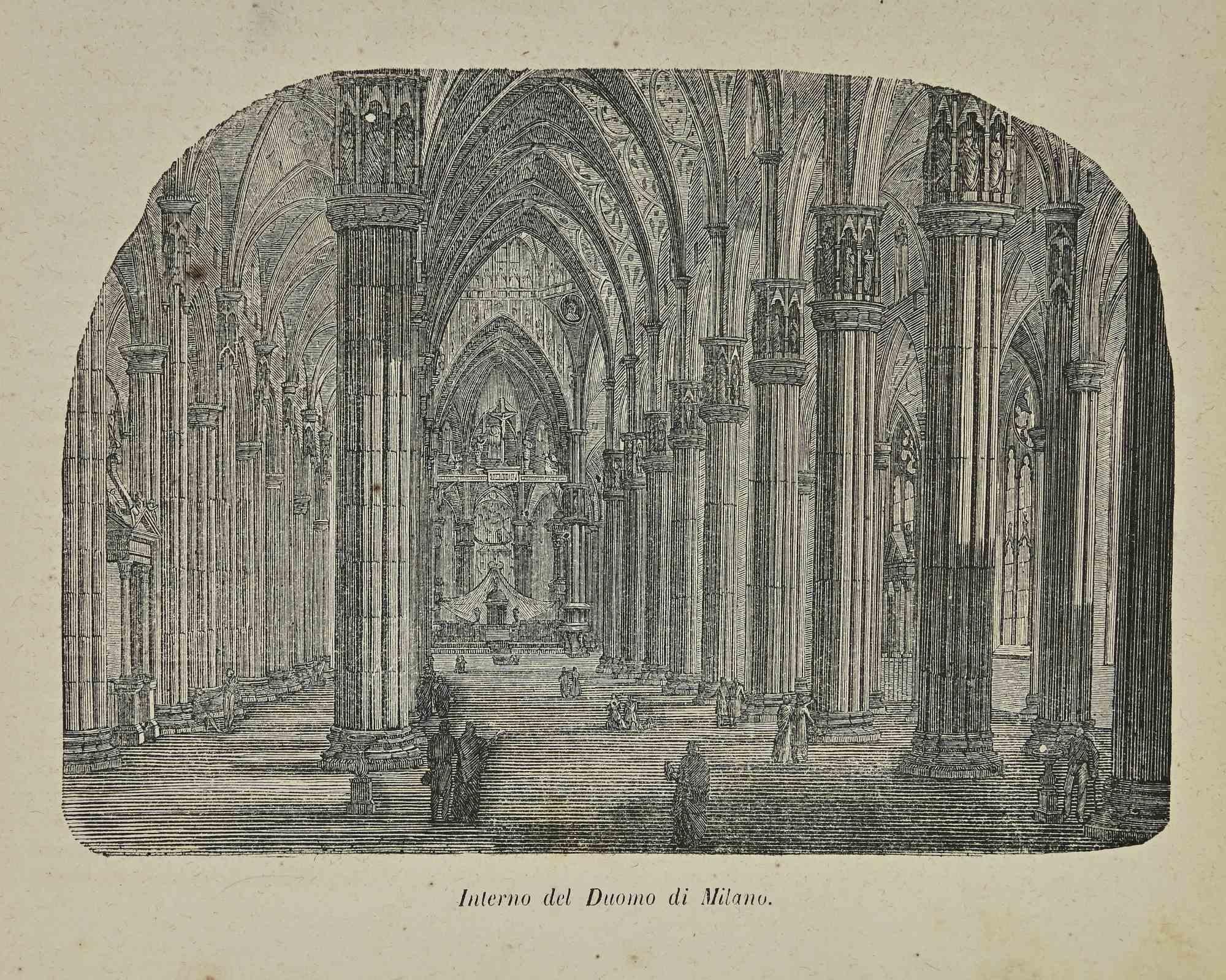 Various Artists Interior Print - Uses and Customs - Interior of the Cathedral of Milan - Lithograph - 1862