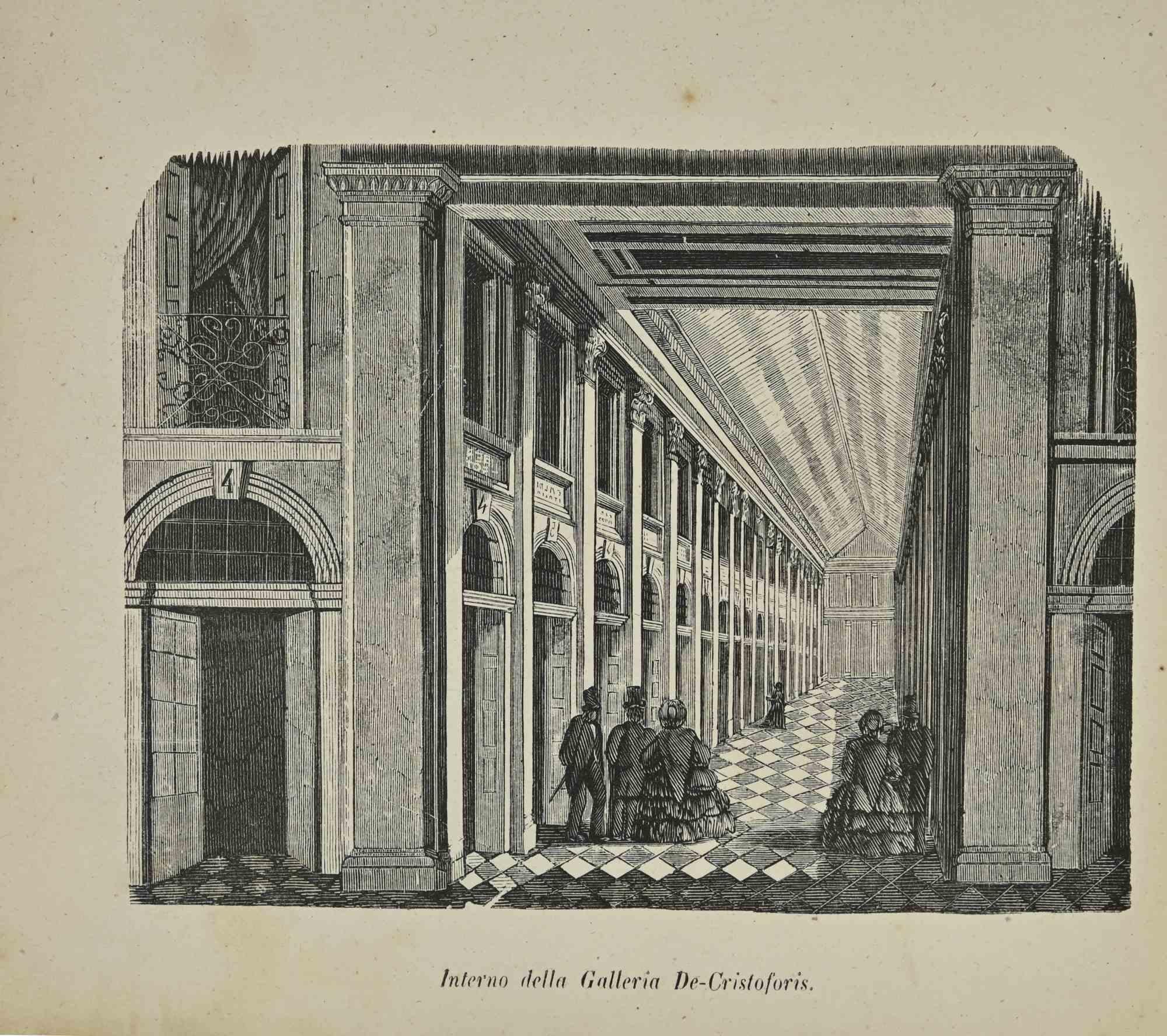 Various Artists Interior Print - Uses and Customs - Interior of the Gallery De-Cristoforis - Lithograph - 1862