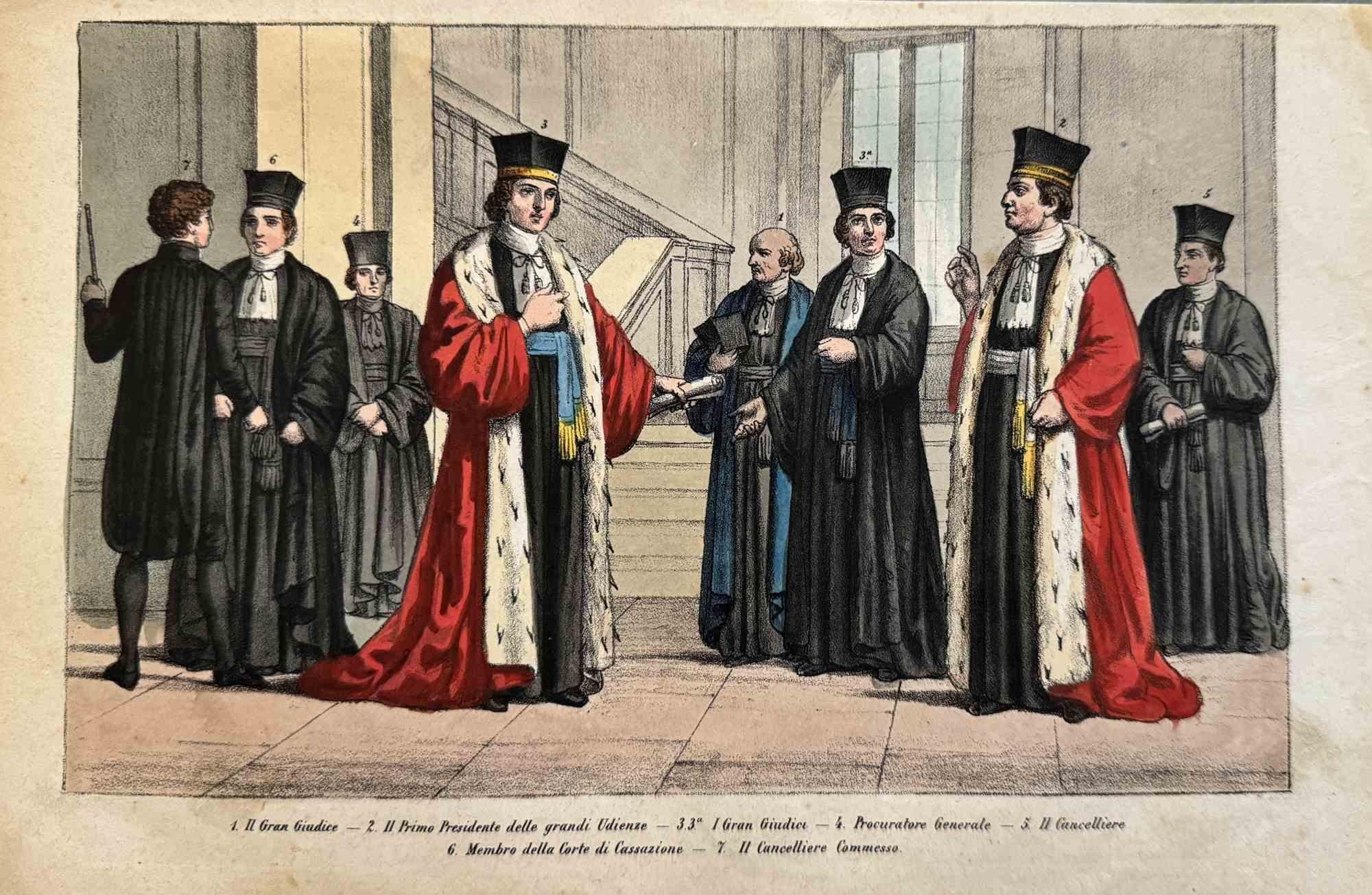 Uses and Customs - Italian Judges - Lithograph - 1862