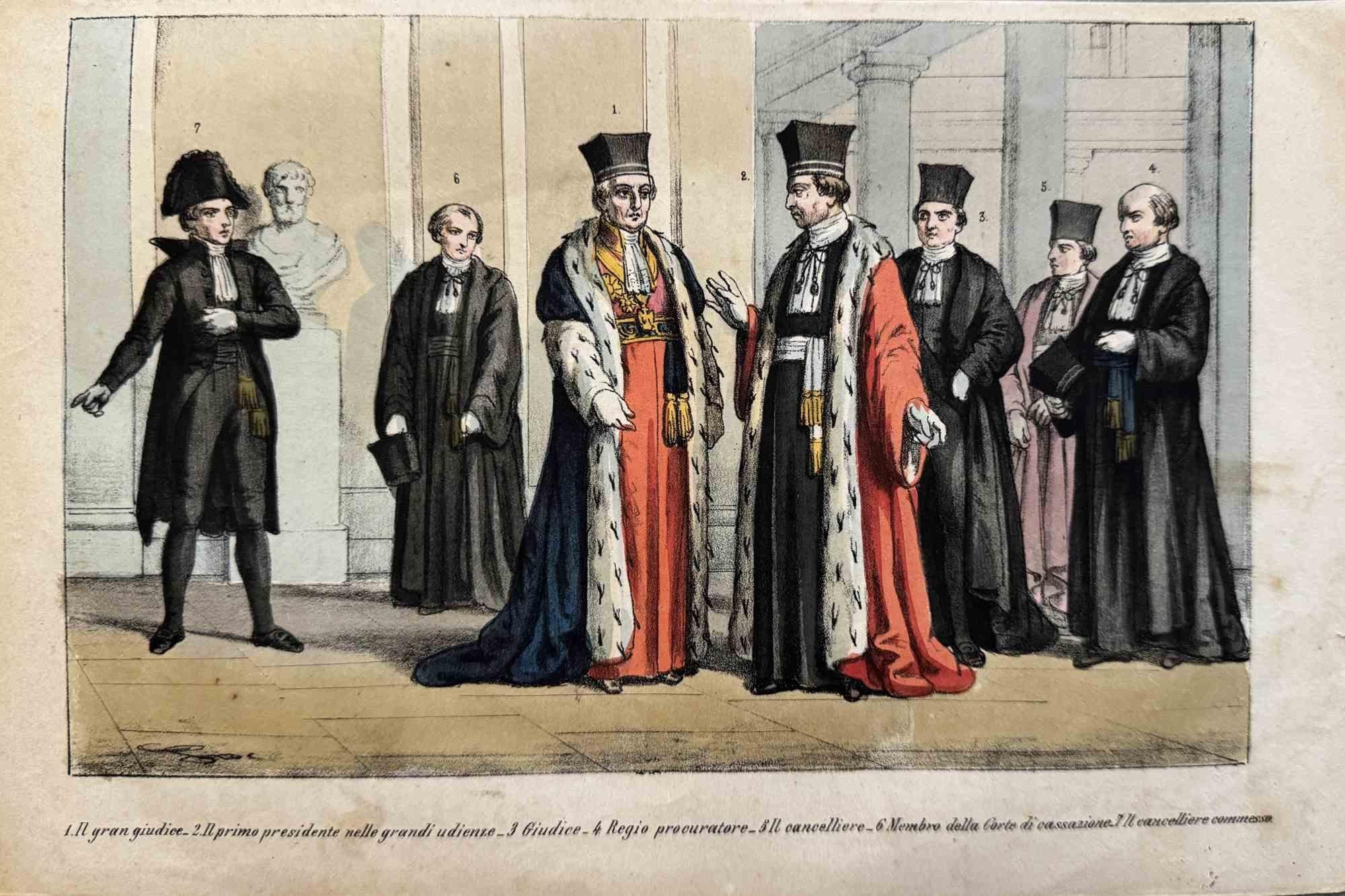 Various Artists Figurative Print - Uses and Customs - Italian Judges - Lithograph - 1862