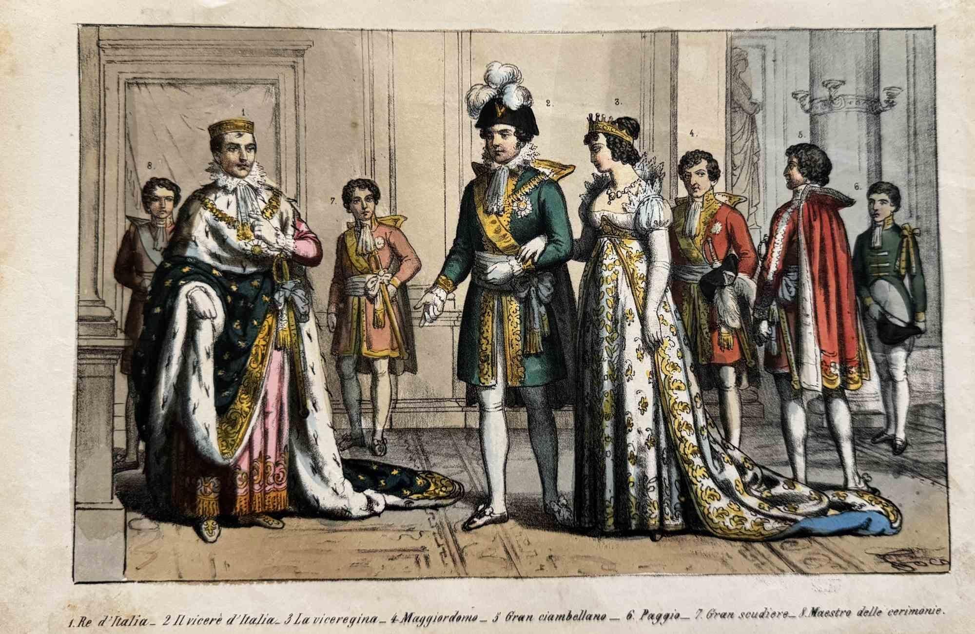 Various Artists Figurative Print - Uses and Customs -King of Italy - Lithograph - 1862
