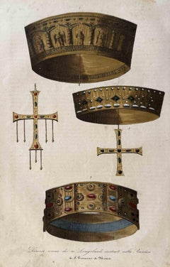 Antique Uses and Customs - King's Crowns - Lithograph - 1862