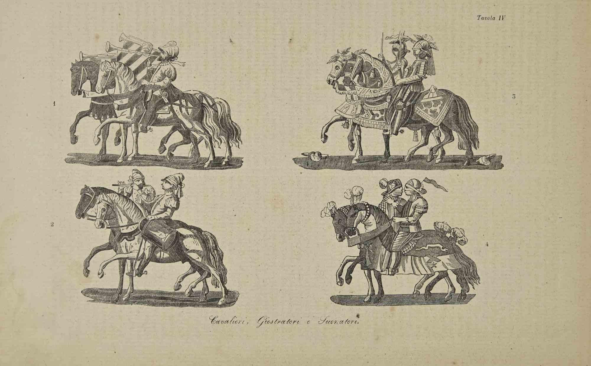 Various Artists Figurative Print - Uses and Customs - Knights, Jousters and Players - Lithograph - 1862