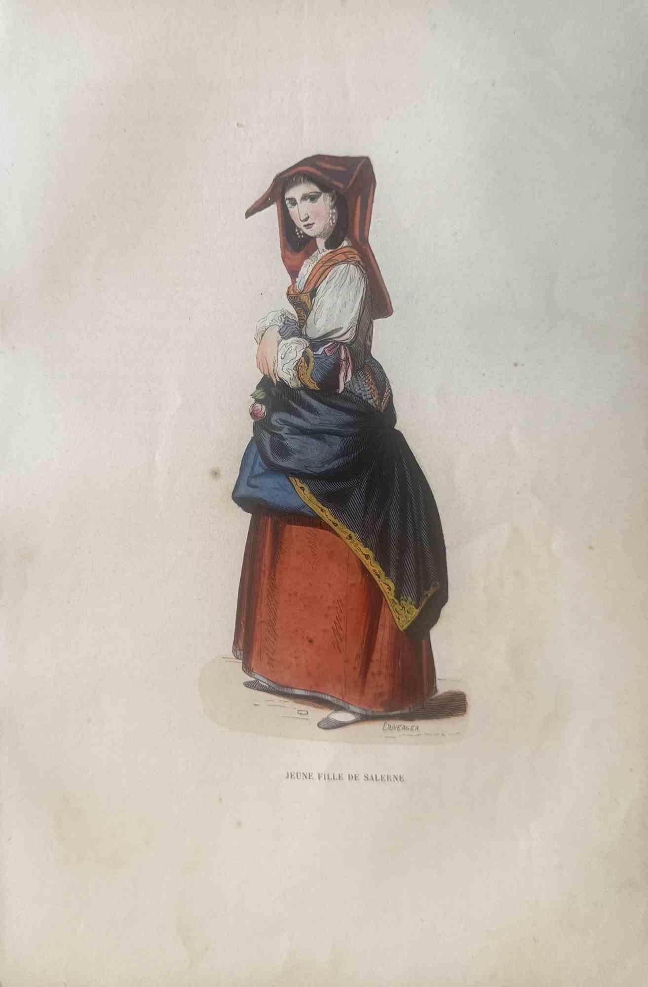 Various Artists Figurative Print – Uses and Customs – Lady from Salerno  - Lithographie - 1862