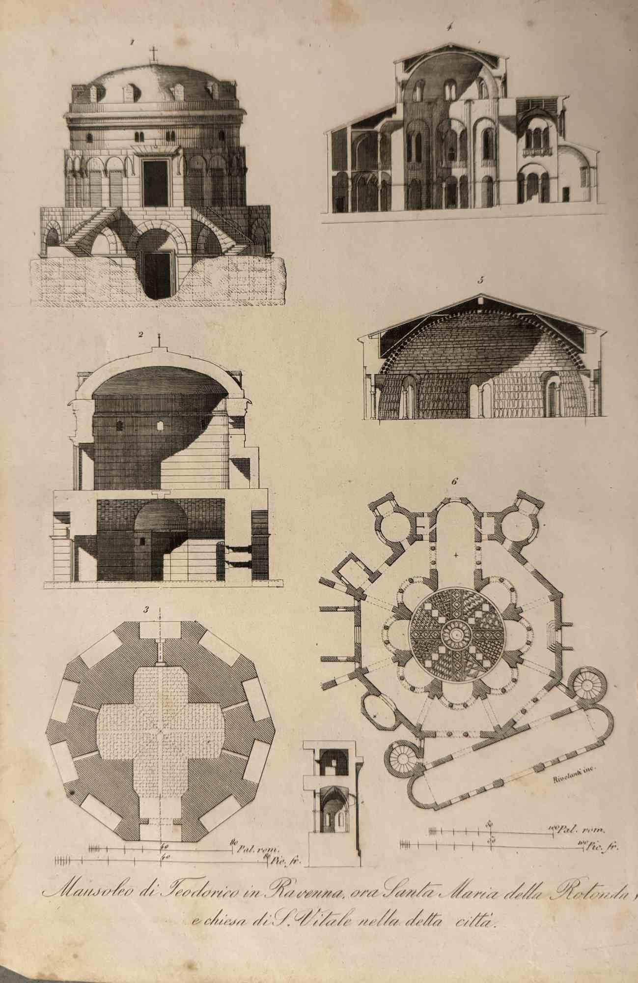 Figurative Print di Various Artists - Usi e costumi - Mappa delle chiese di Ravenna - Litografia - 1862