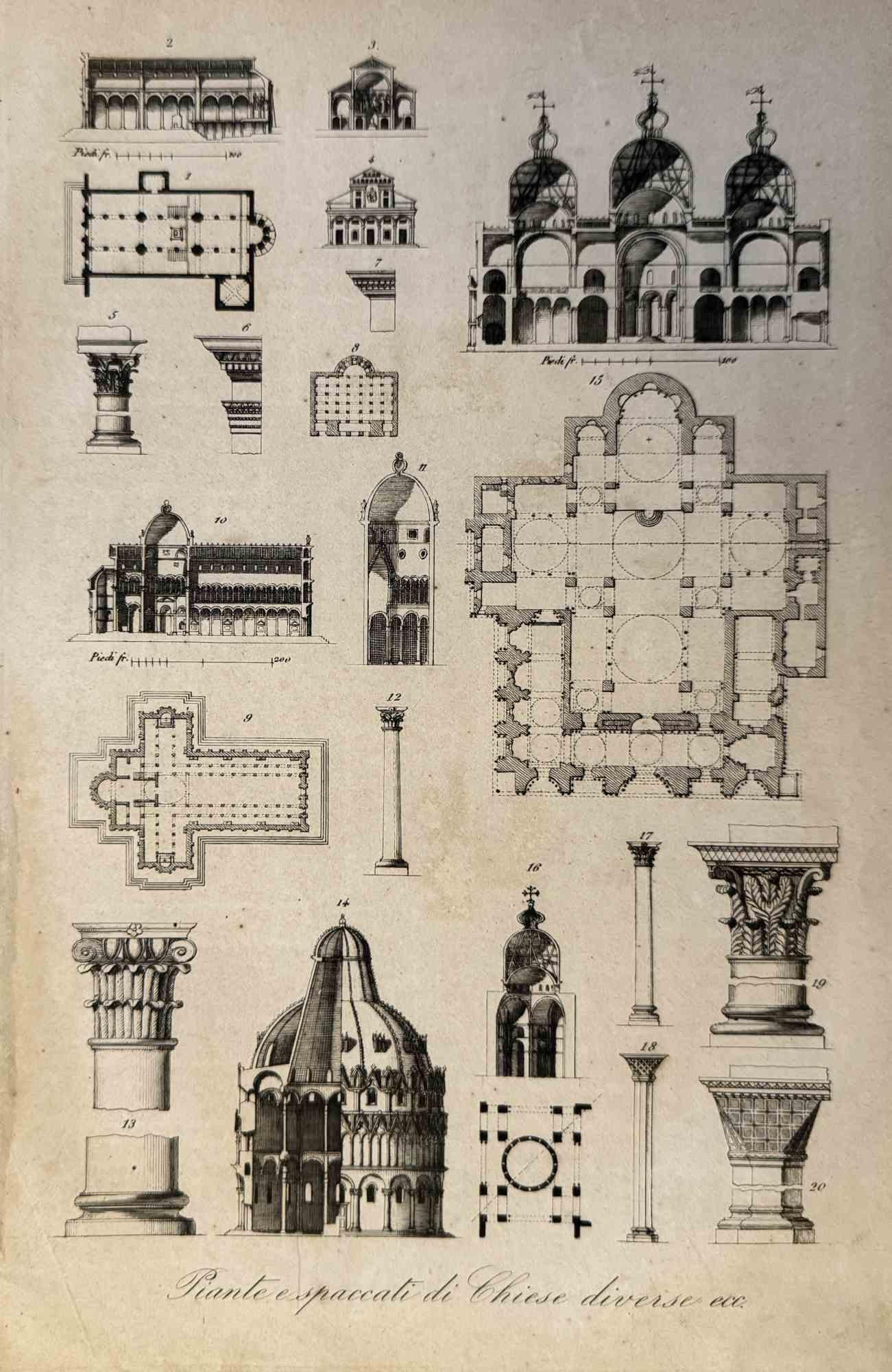Figurative Print de Various Artists - Usos y Costumbres - Mapa de Iglesias - Litografía - 1862